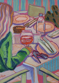 En el restaurante, 70x50cm, papel/pastel/guache