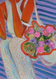 Bolsa con flores, 70x50cm, papel/ pastel/ gouache