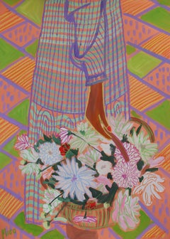 basket with flowers, 70x50cm, paper/ pastel/ gouache