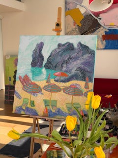 Plage, 100x100cm, acrylique sur toile, pastel