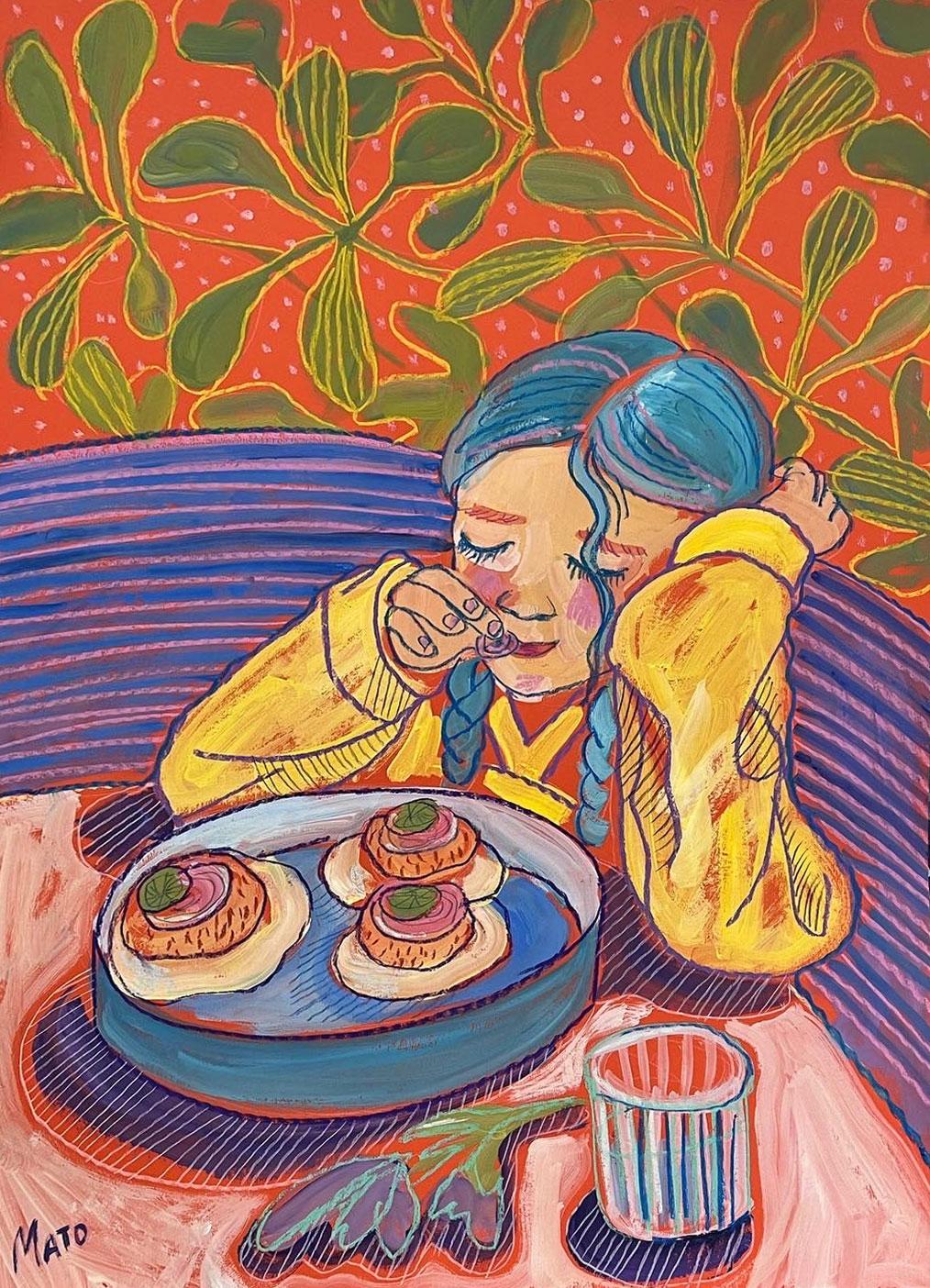 Breakfast girl, 70x50cm - Art by Aleksandra Mato