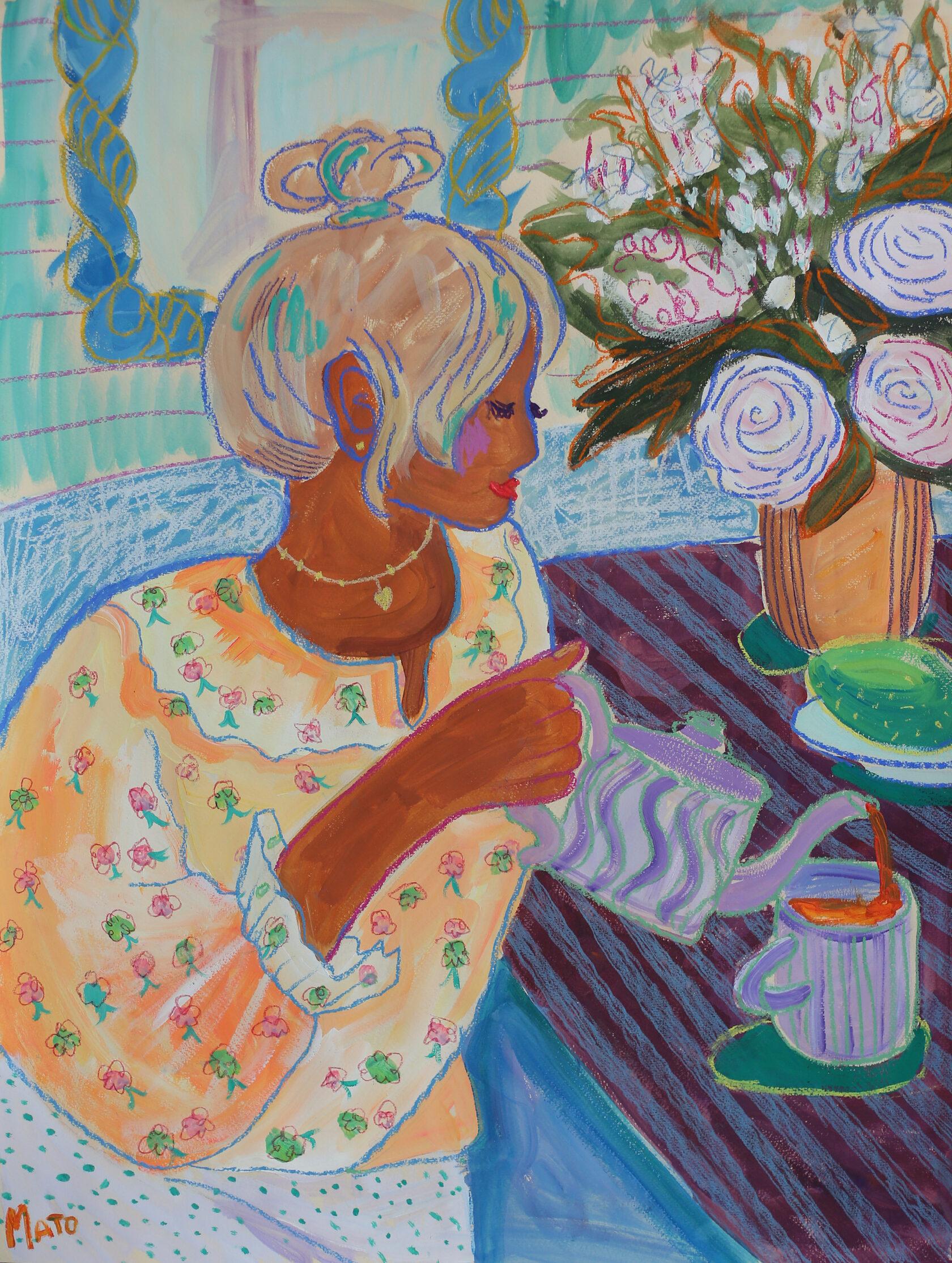Tea time, 65x50cm - Painting by Aleksandra Mato