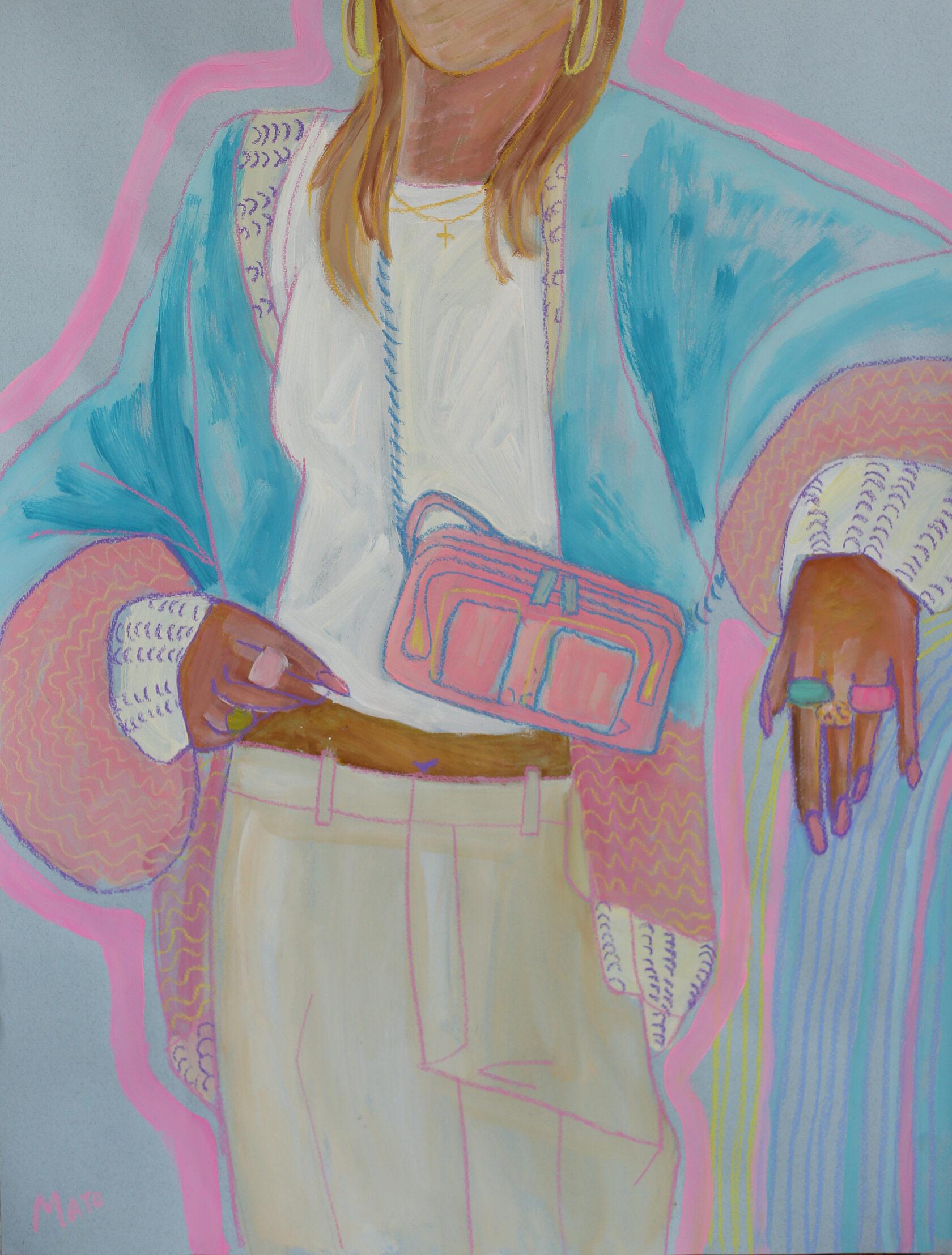  Jeune fille dans un cardigan bleu, 65 x 50 cm