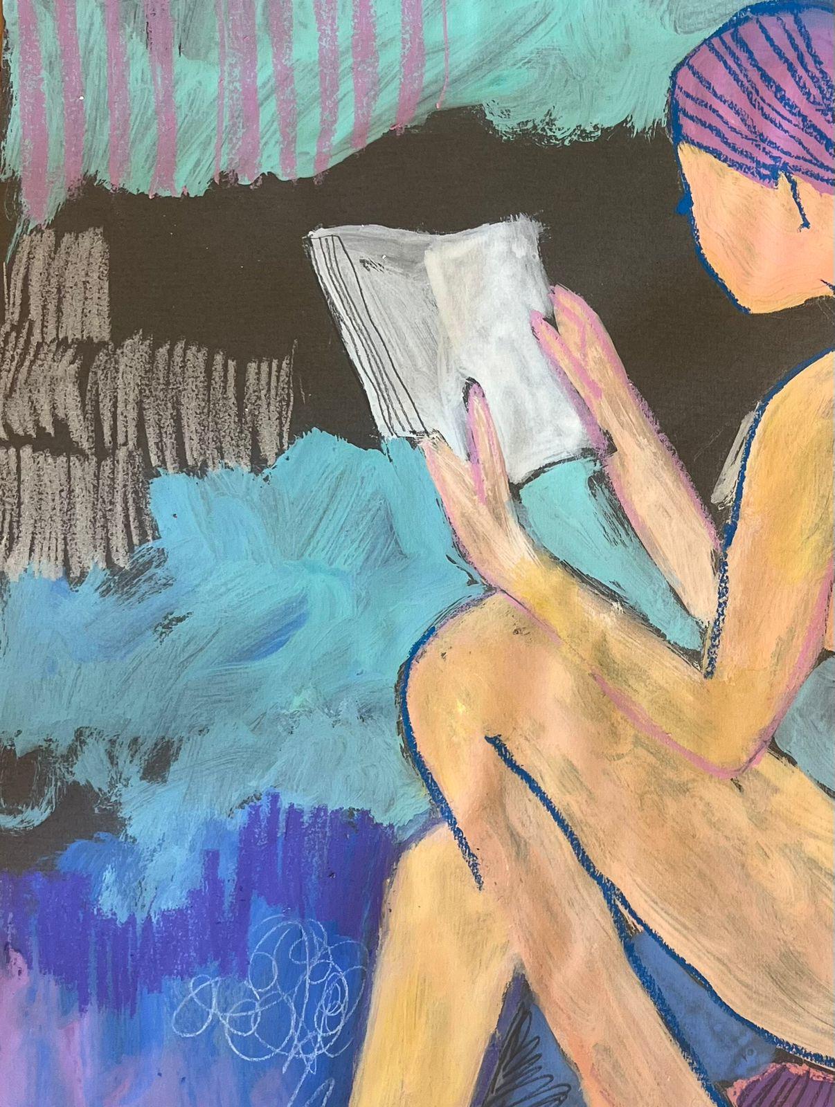 Girl with a book , 65x50cm - Painting by Aleksandra Mato