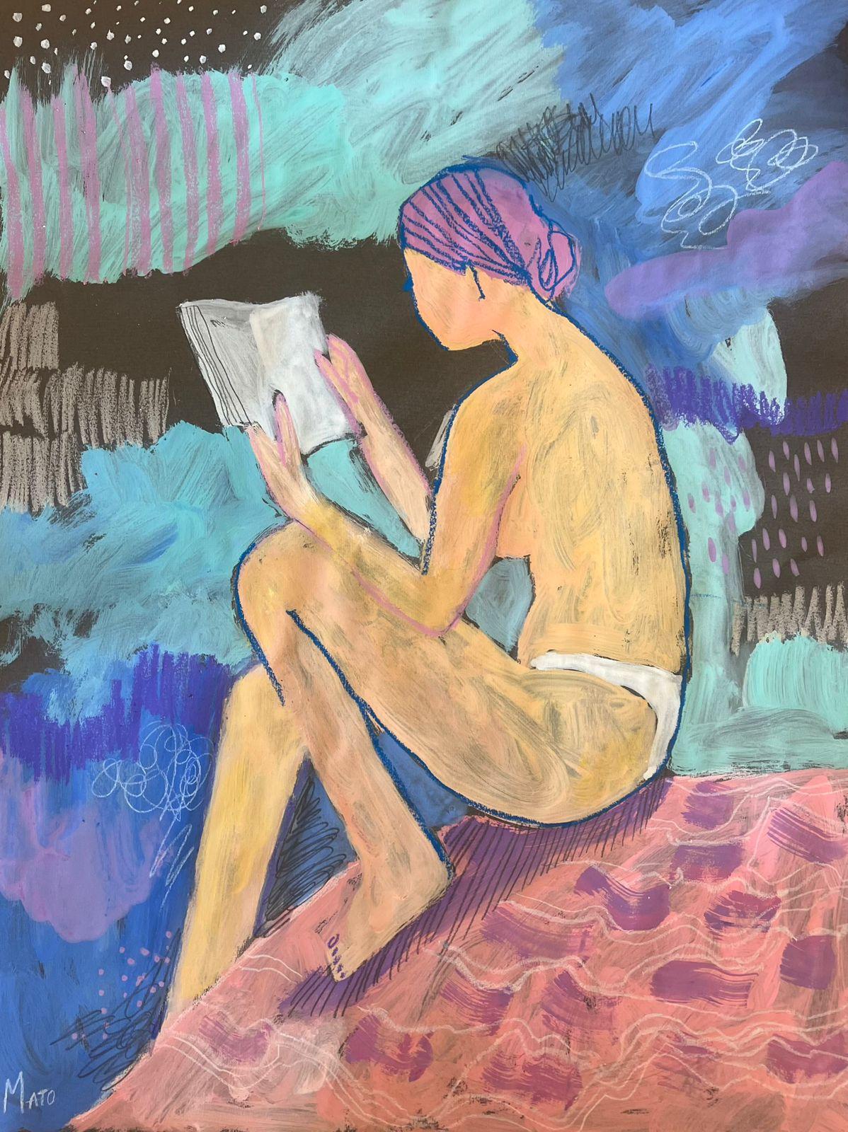 Aleksandra Mato Figurative Painting - Girl with a book , 65x50cm