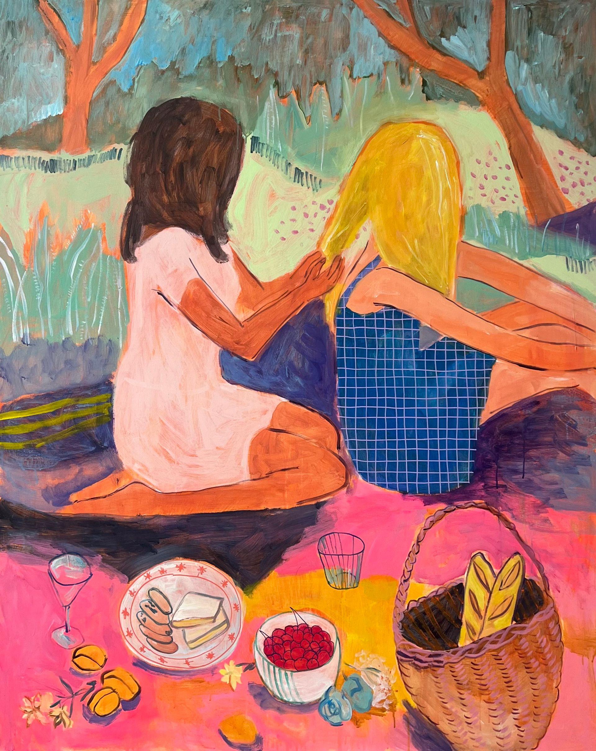 Girls on a picnic, 150x120cm, acrylic on canvas - Painting by Aleksandra Mato