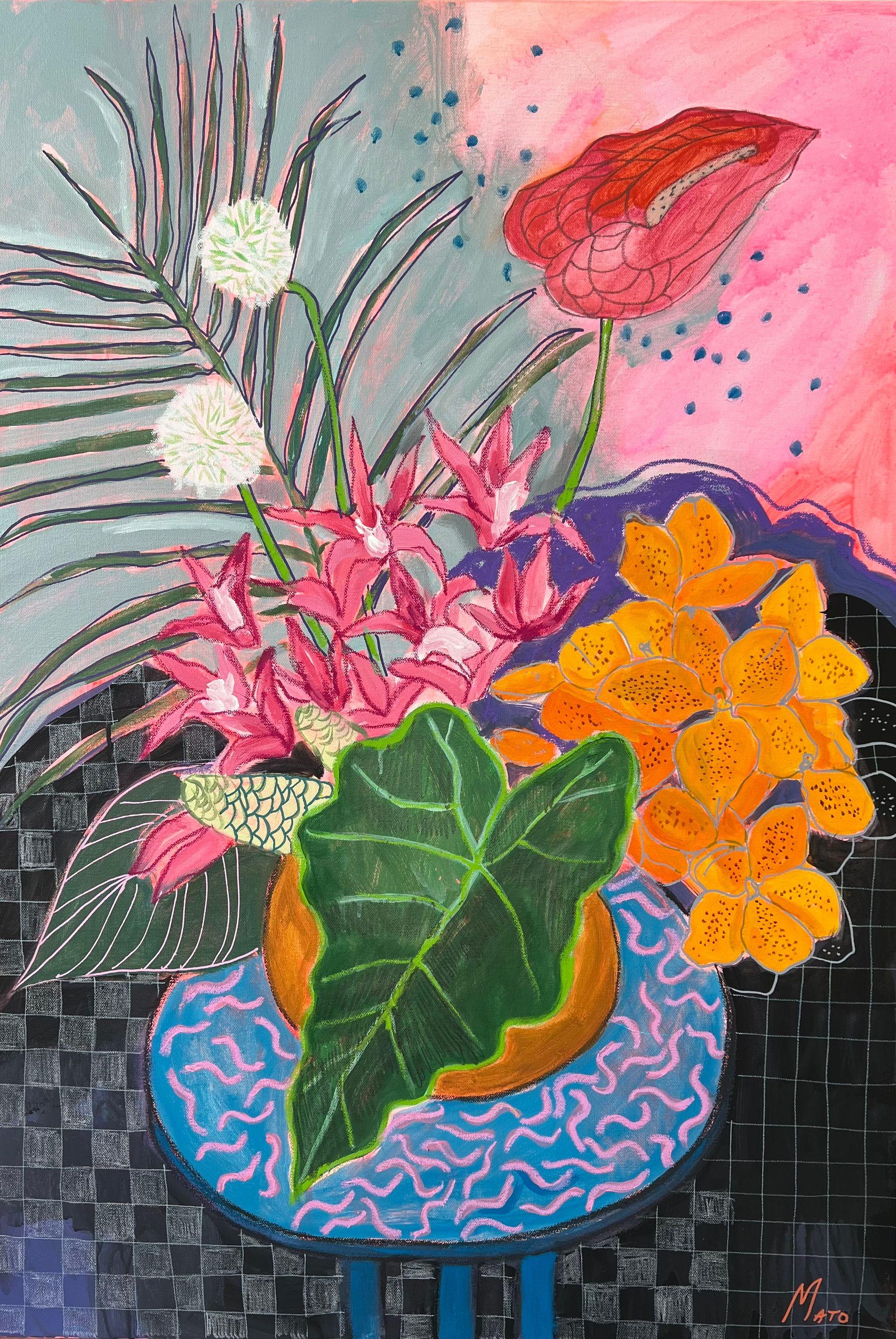 Green leaf, 100x70 cm, acrylic on canvas - Painting by Aleksandra Mato