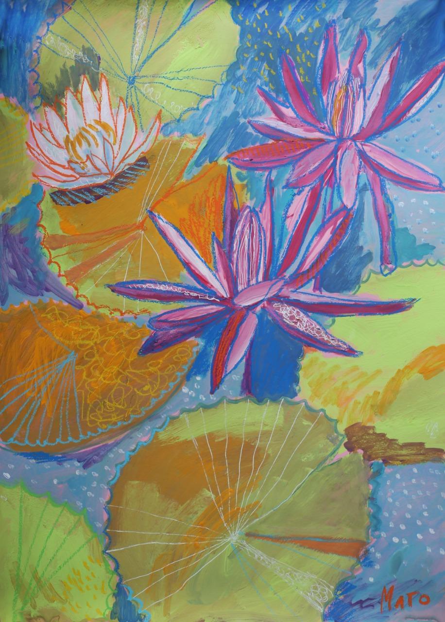 Lotus, 61x44cm - Painting by Aleksandra Mato