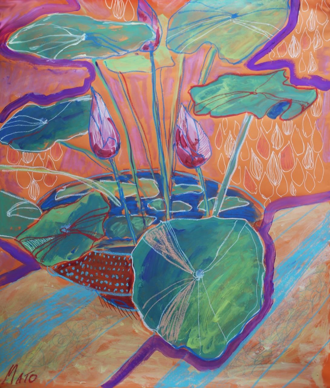 Lotus, 76x62cm - Painting by Aleksandra Mato