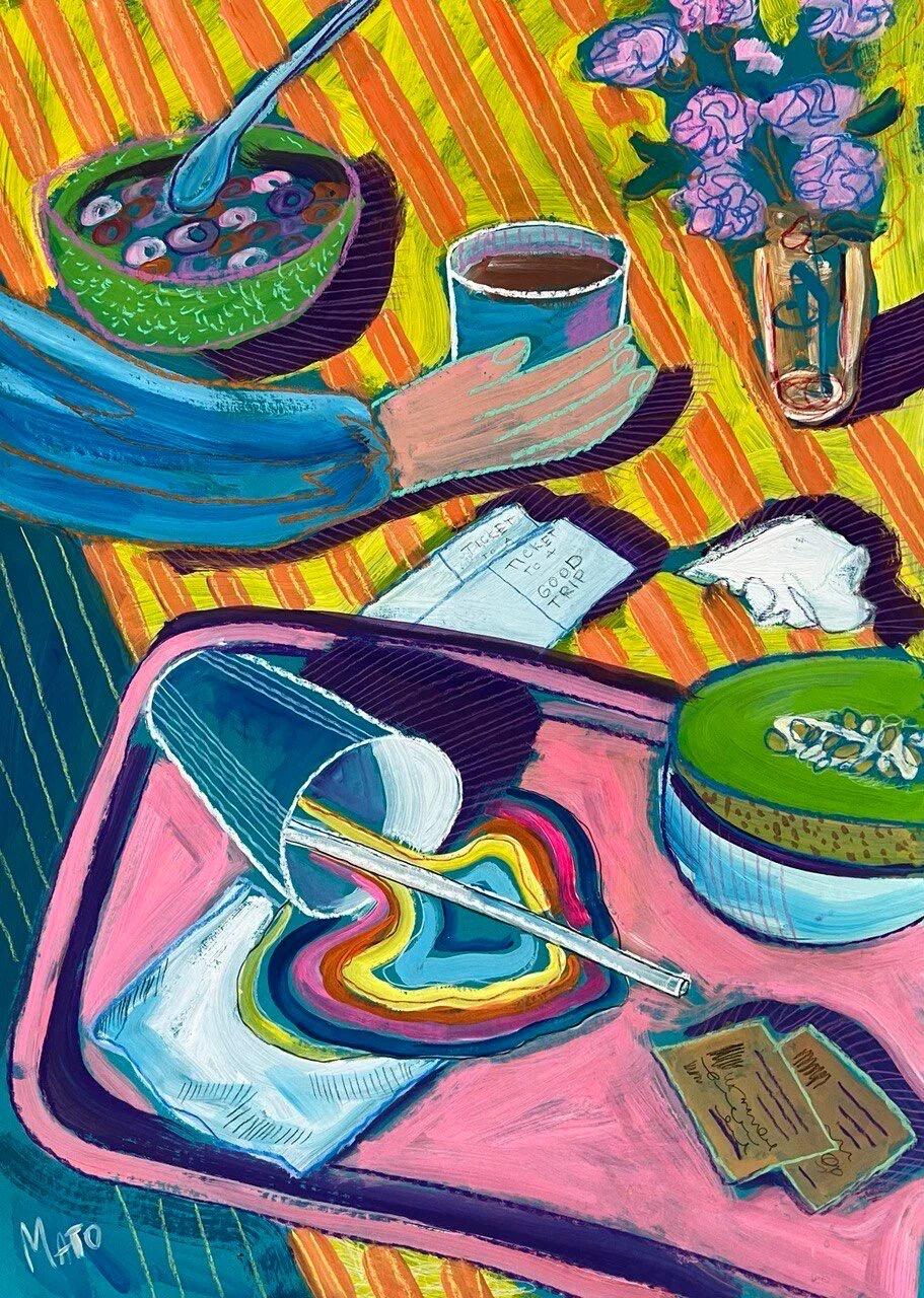 Regenbogen, 70x50cm, Papier/ Pastell/ Gouache – Painting von Aleksandra Mato