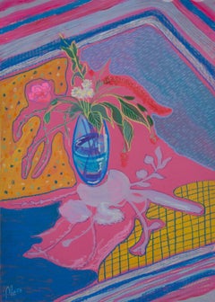 Stillleben mit blauer Vase, 70x50cm, Papier/Pastell/ Gouache, Stillleben