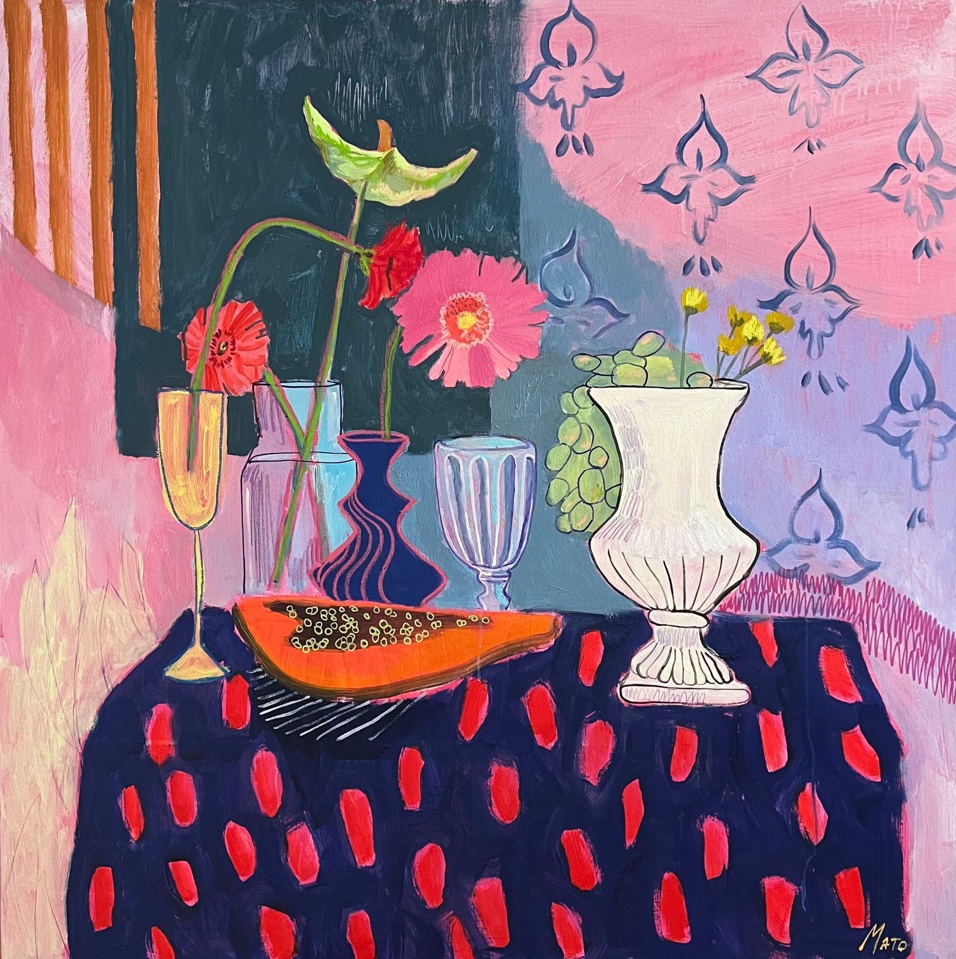 Still life with papaya, 100x100 cm, acrylic on canvas