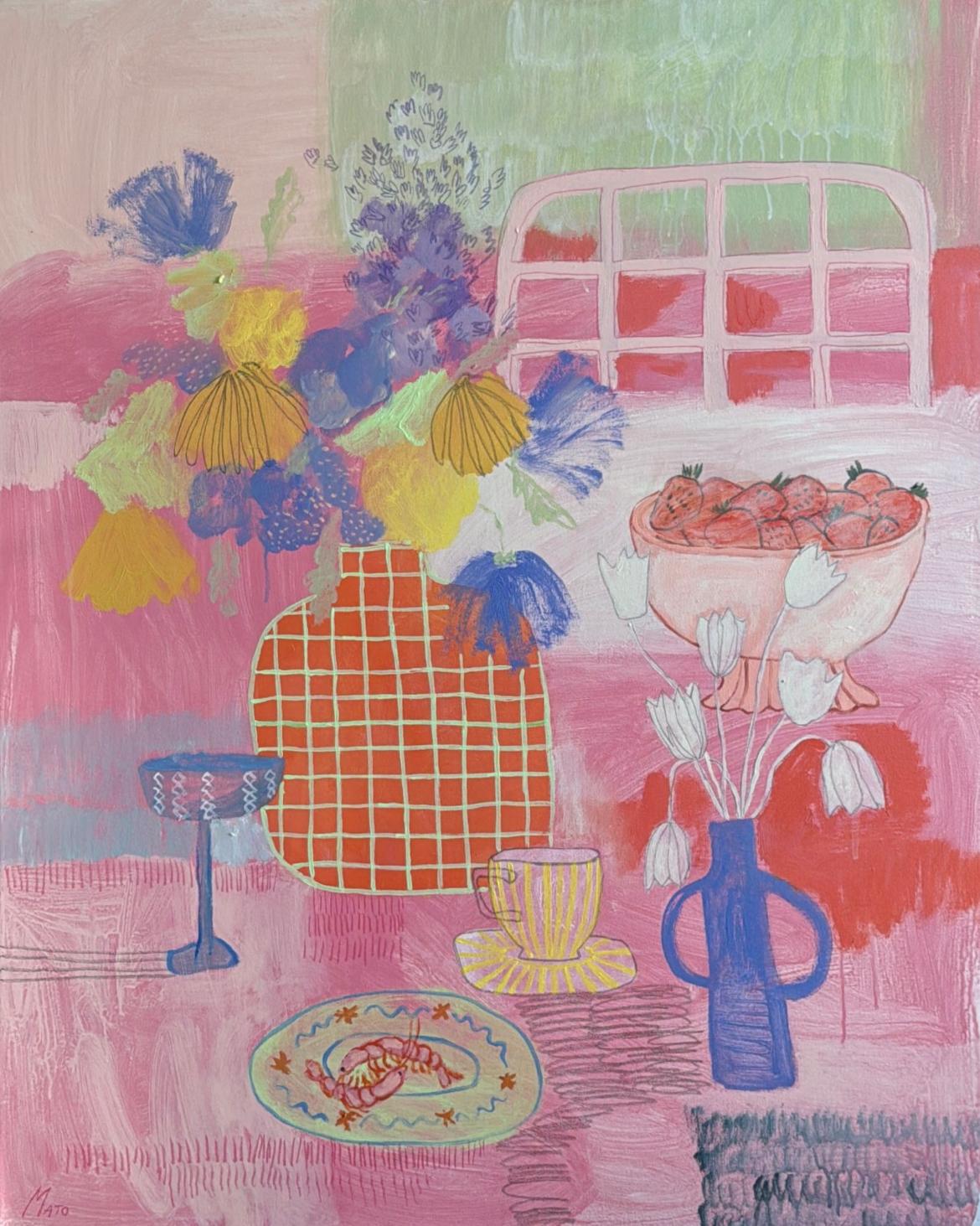 Verano , 100x80cm, acrílico sobre lienzo, lápiz de color, pastel al óleo - Painting de Aleksandra Mato