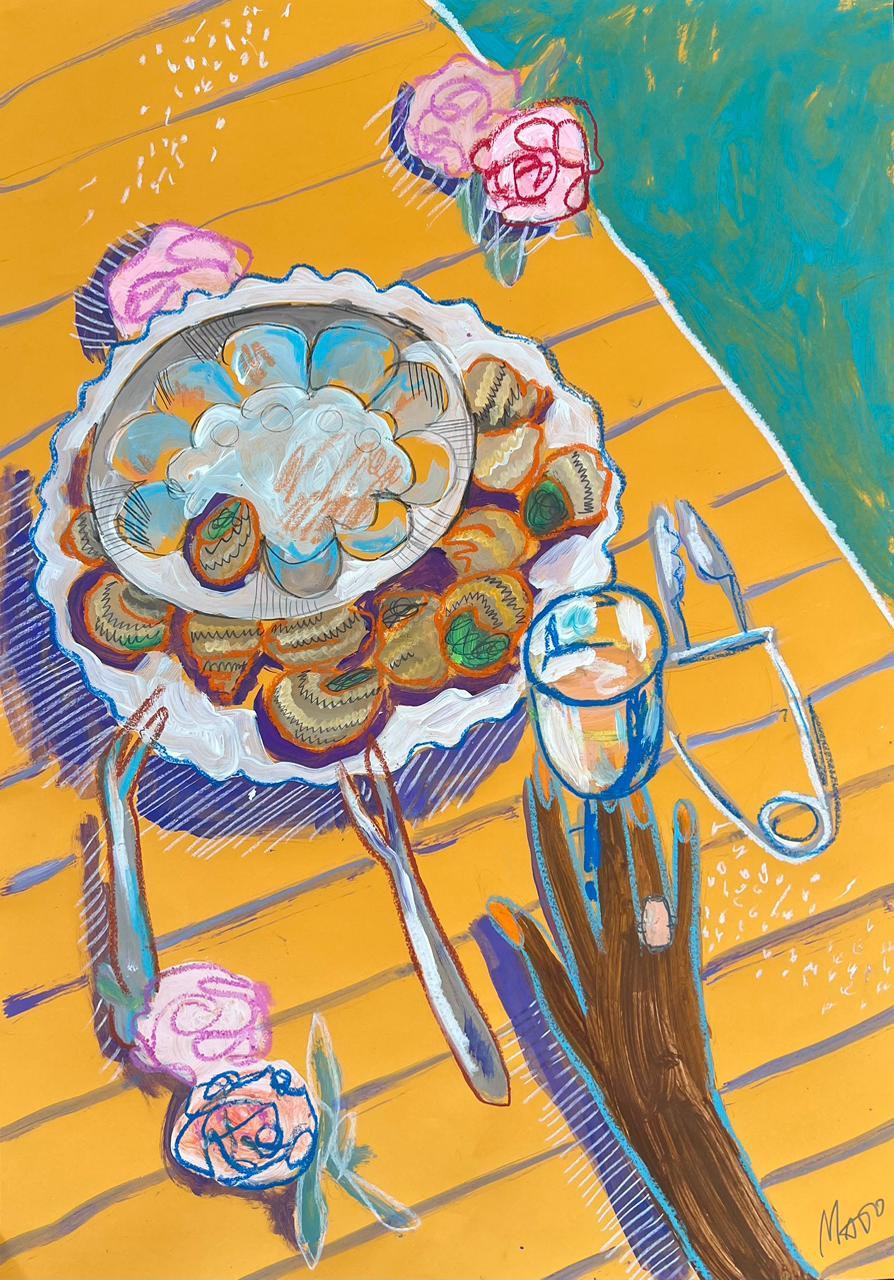 Sommerstillleben, 61x43cm, Gouache, Papier – Art von Aleksandra Mato
