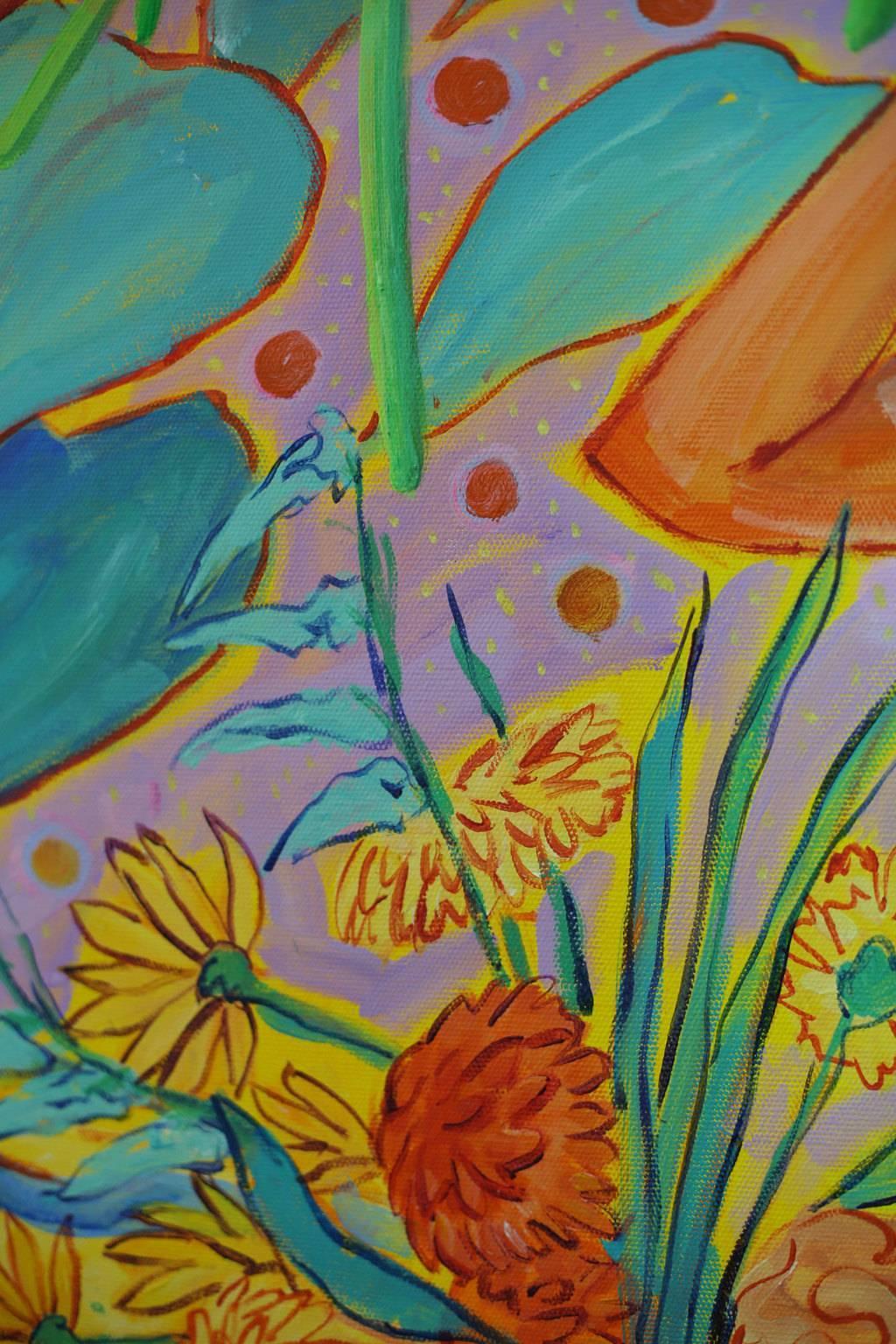 The girl under the catalpa, 100x80cm, acrylic on canvas For Sale 1