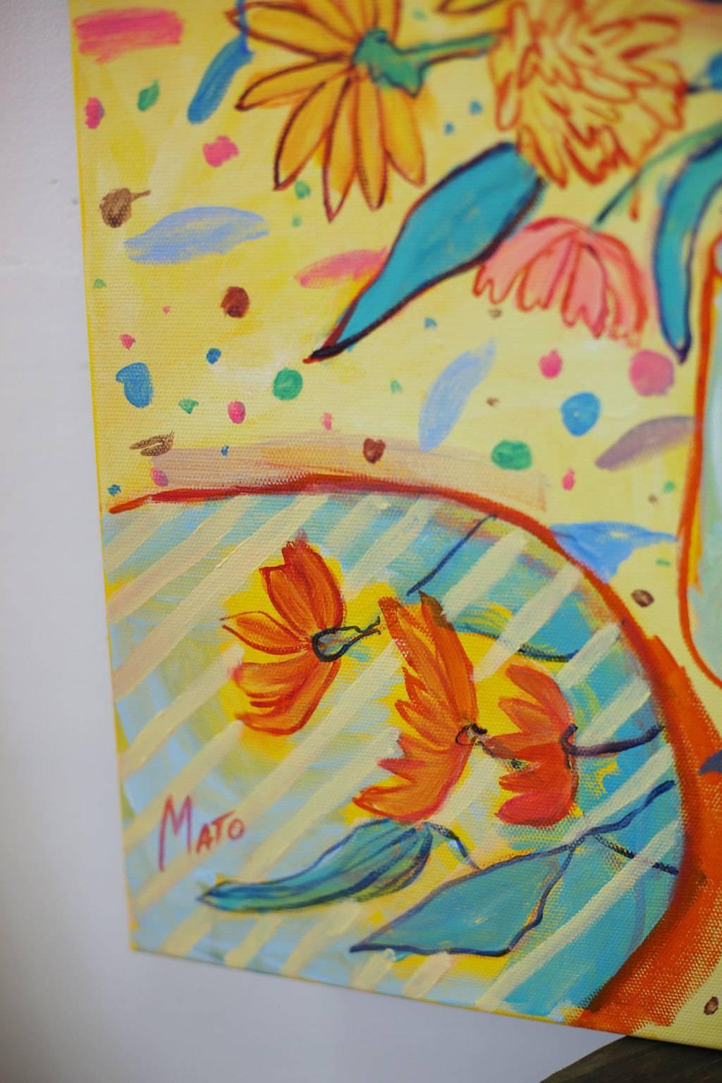 Das Mädchen unter dem Blütenblatt, 100x80cm, Acryl auf Leinwand im Angebot 2