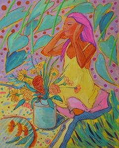 Das Mädchen unter dem Blütenblatt, 100x80cm, Acryl auf Leinwand