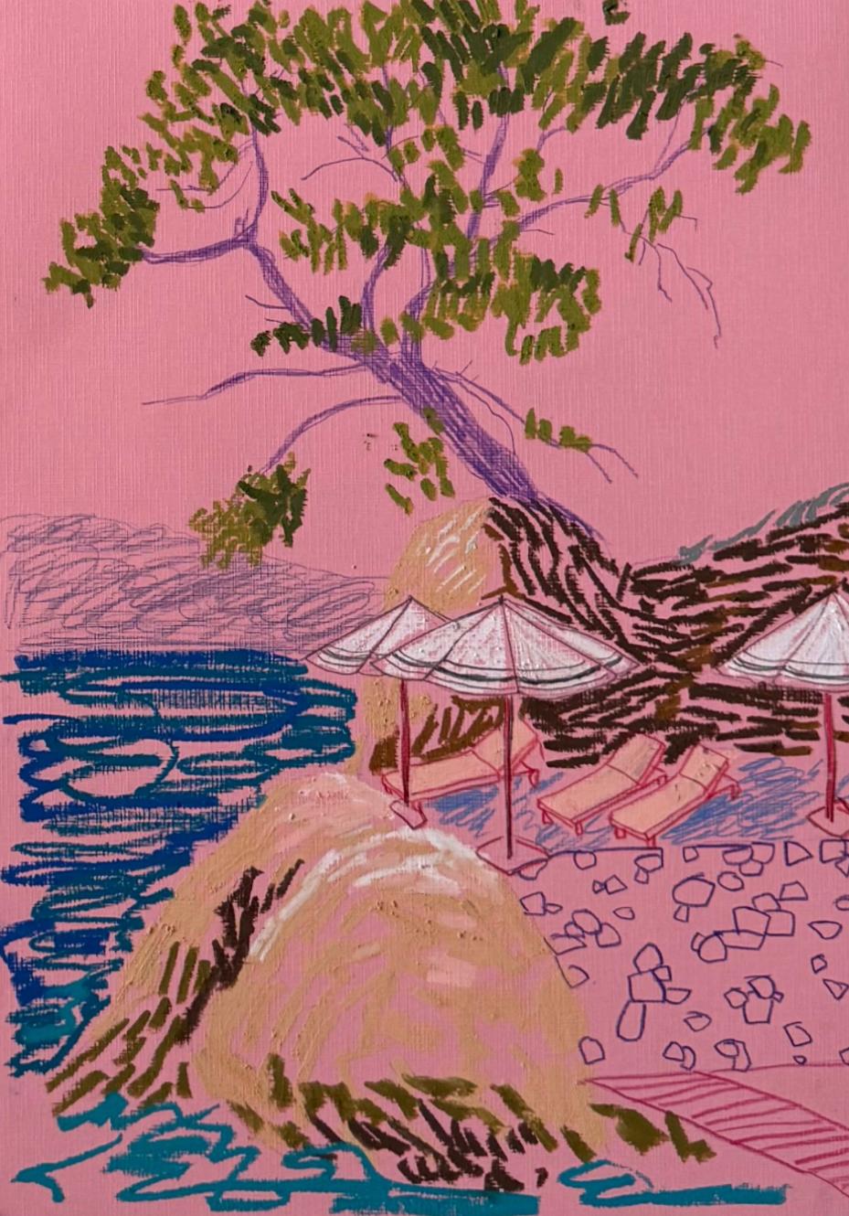 Umbrellas , 40x30cm, paper/ pastel