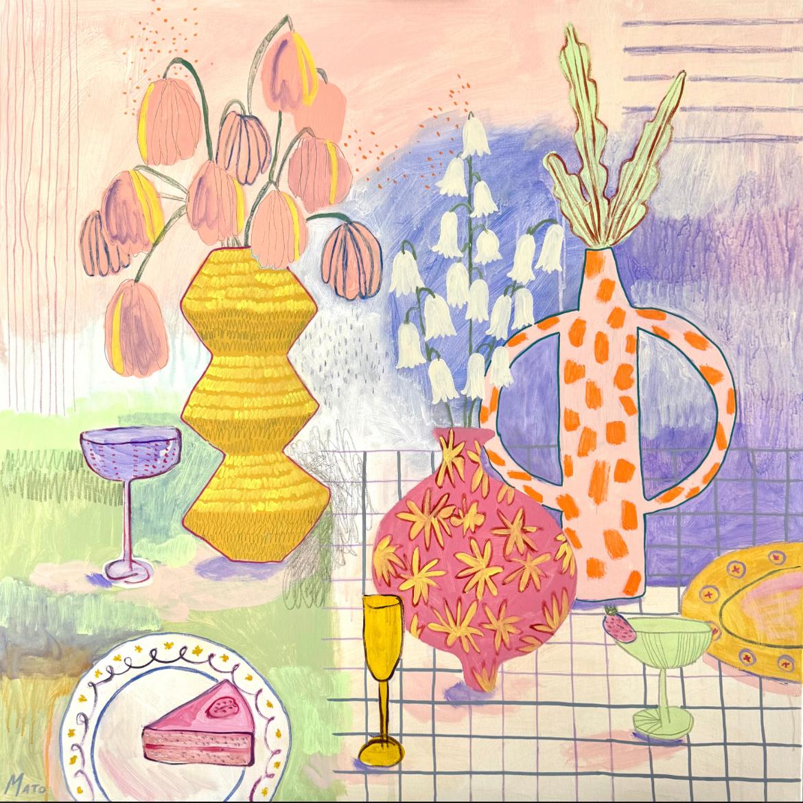 Vases, 100x100cm, acrylic on canvas - Painting by Aleksandra Mato