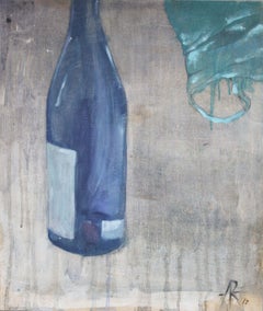 La bouteille bleue. 2017. Huile sur contreplaqué de bois. 35 x 30 cm