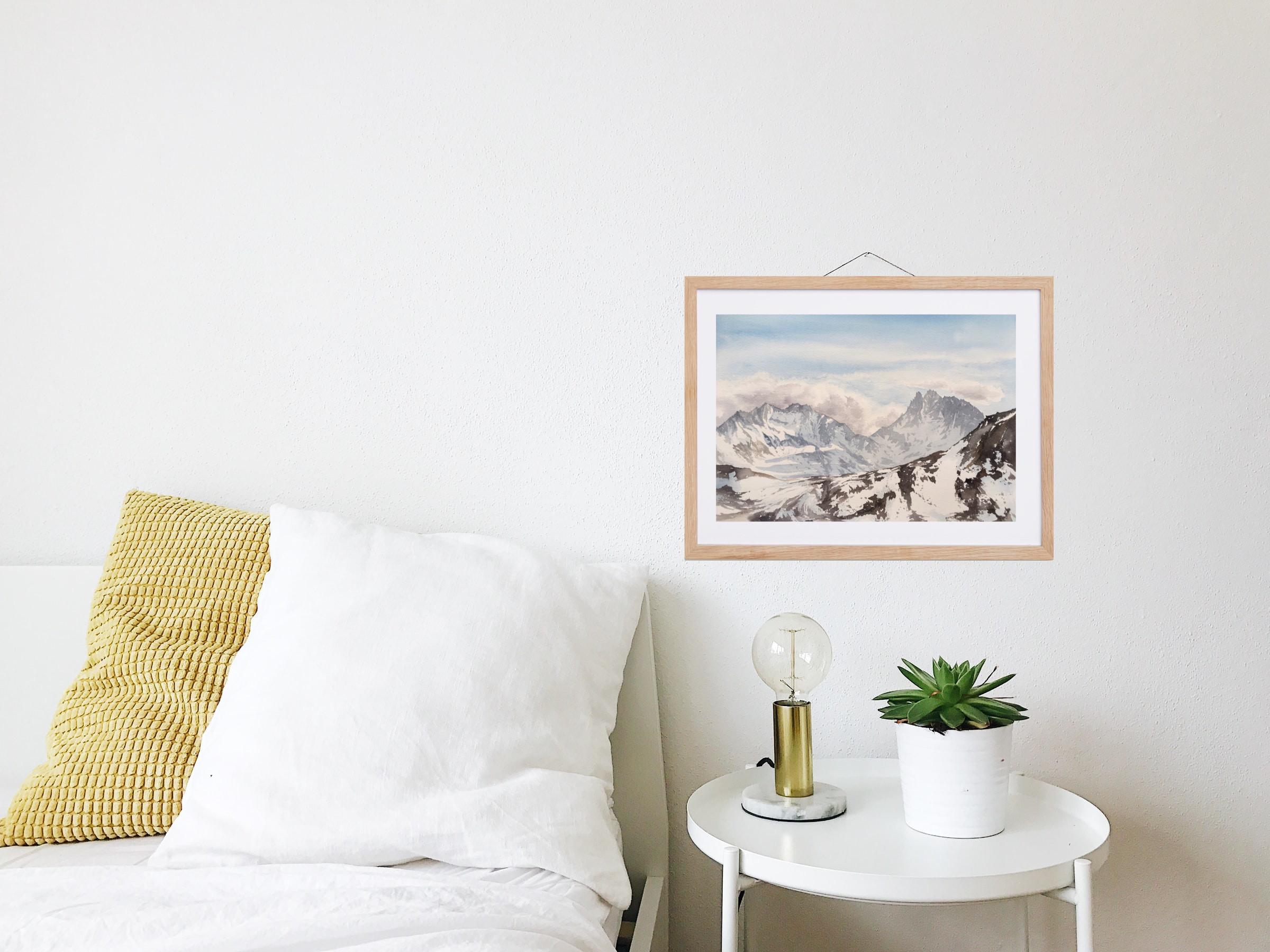 Paisaje de montaña Pintura, alpes, nieve, marrón, azul, horizontal en venta 7