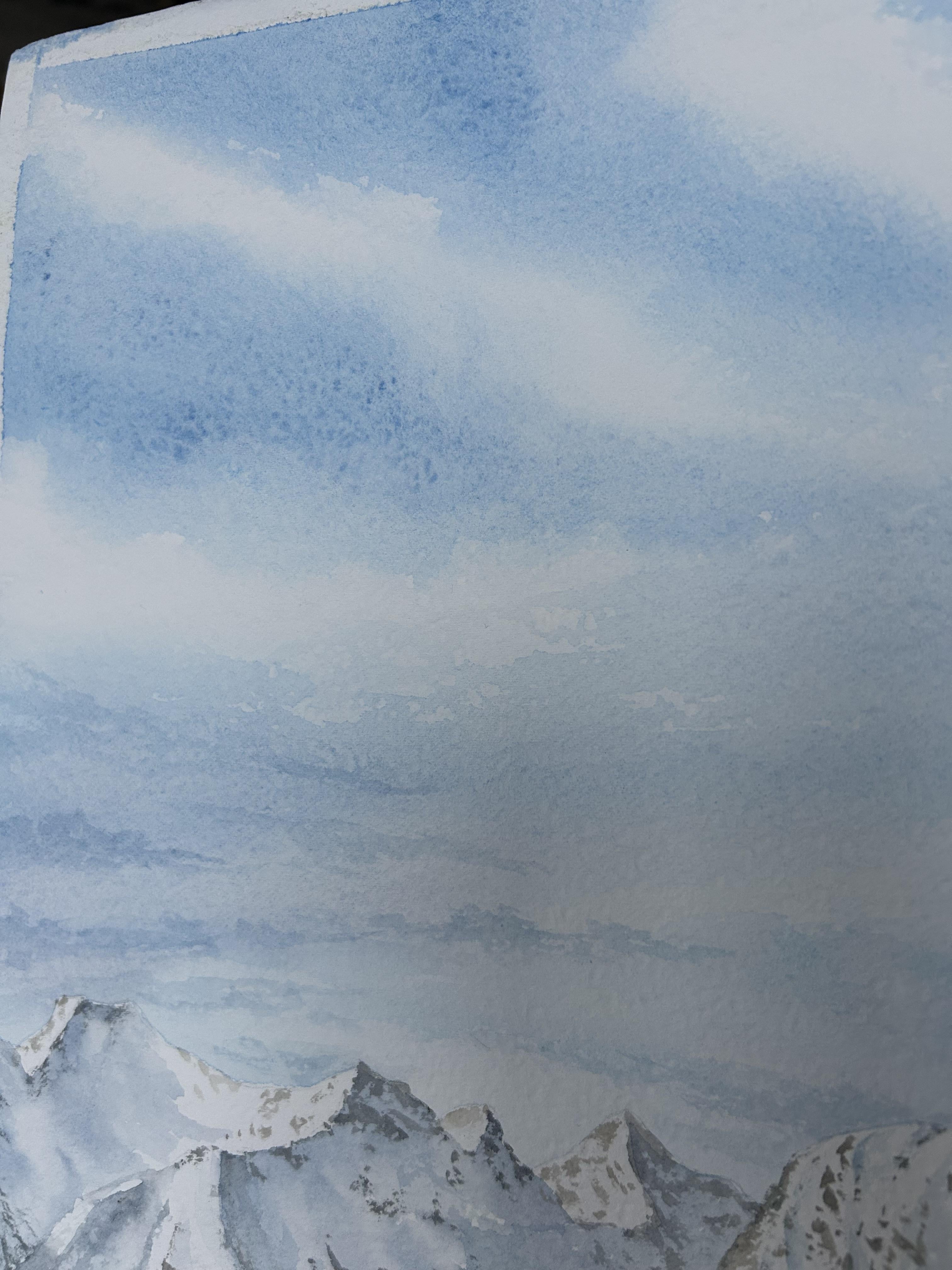 Mountain Landscape Painting, fjord, seascape, nordic, nature, blue, brown For Sale 13