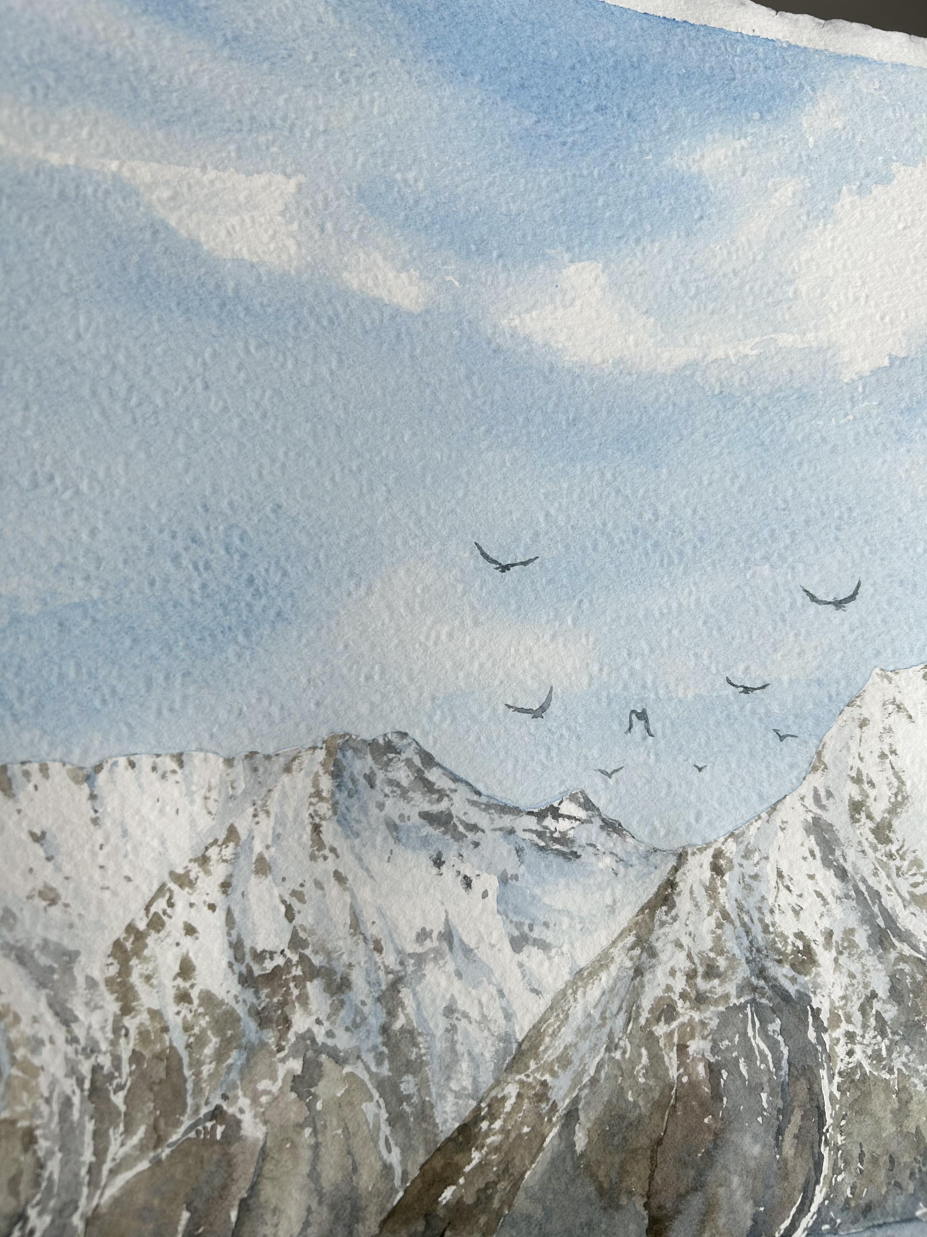 Mountain Landscape Painting, fjord, seascape, nordic, nature, blue, brown For Sale 1