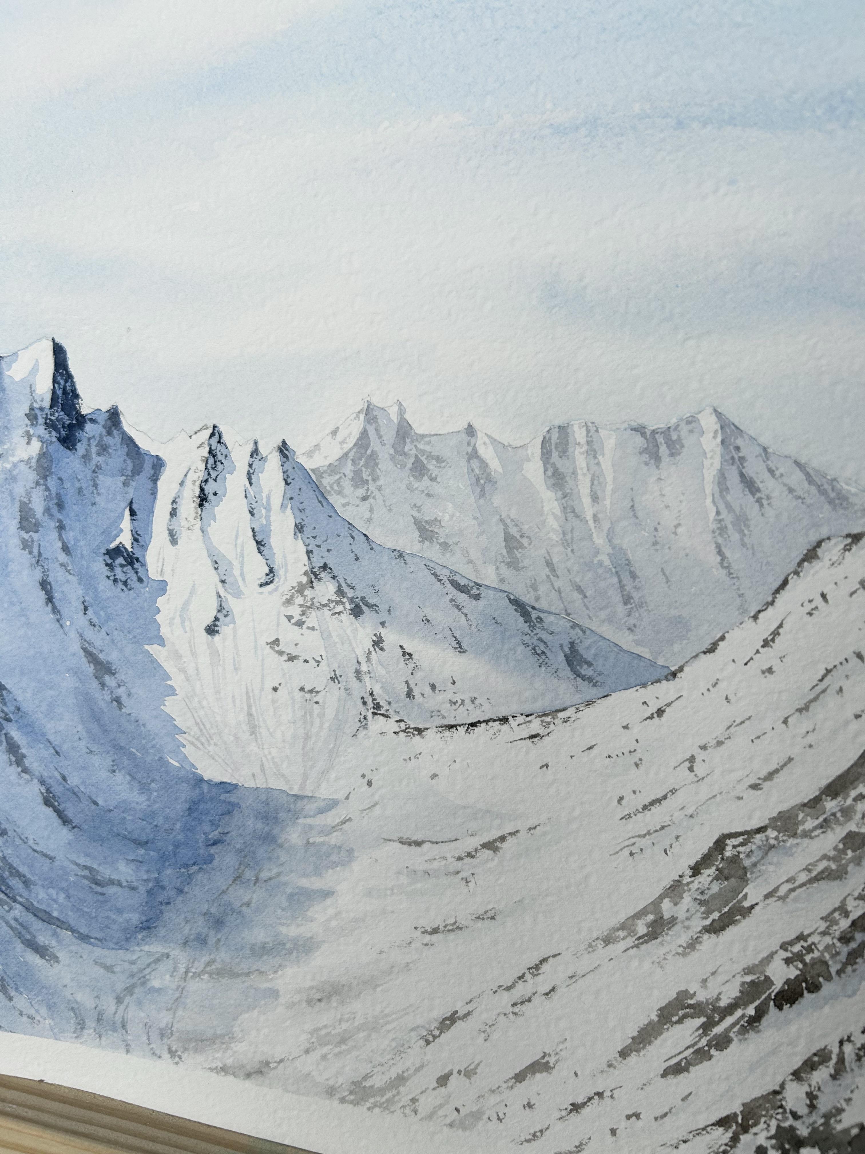 Paisaje de montaña Pintura, invierno, nieve, blanco, azul, horizontal, alpes en venta 6