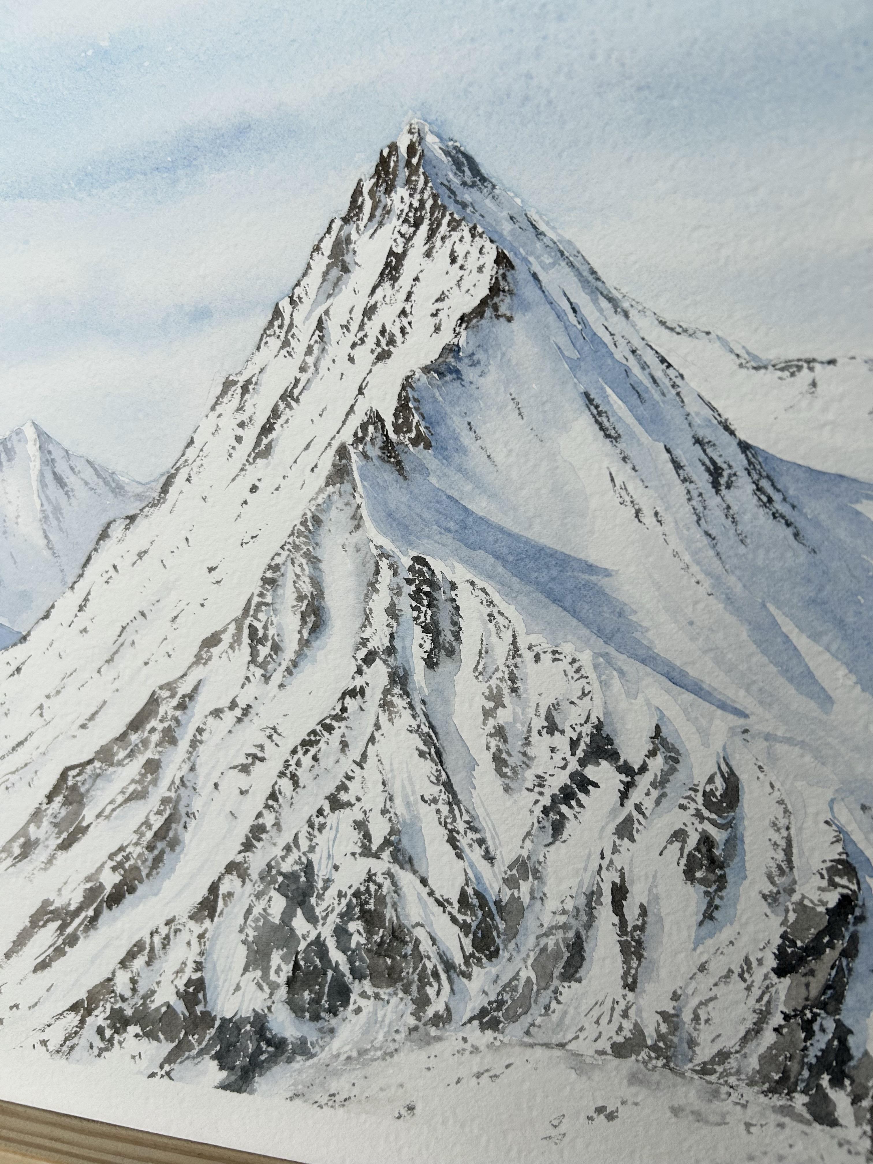 Paisaje de montaña Pintura, invierno, nieve, blanco, azul, horizontal, alpes en venta 8