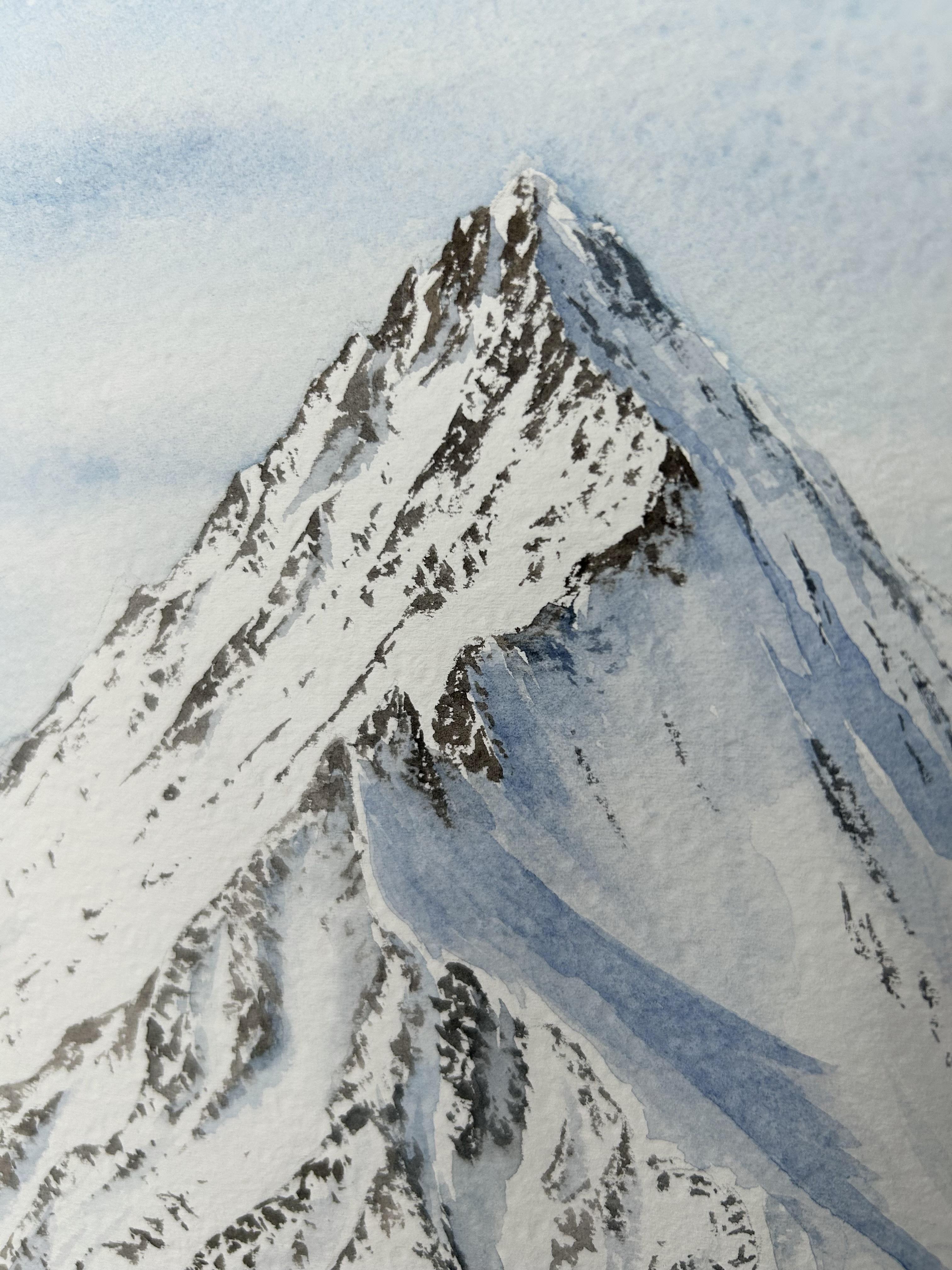 Paisaje de montaña Pintura, invierno, nieve, blanco, azul, horizontal, alpes - Art de Aleksandra Strokina