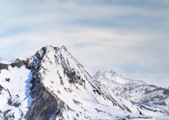 "Mountains Landscape" Painting. Winter, Norway, nature, horizontal, blue, brown