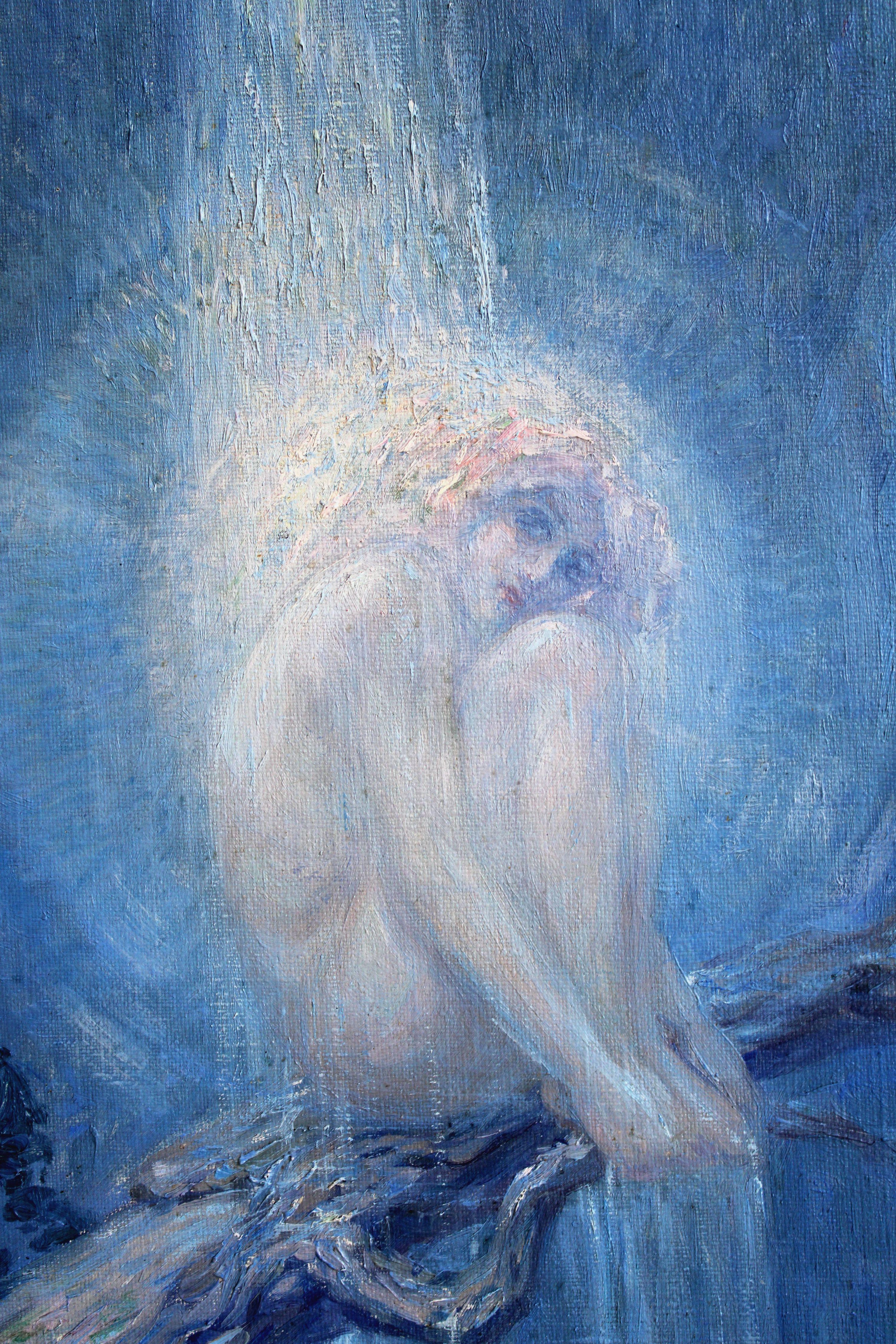Fata della cascata. 1927, tela, olio, 75 x 52 cm - Figurative Painting Blu di Aleksandrs Apsitis 