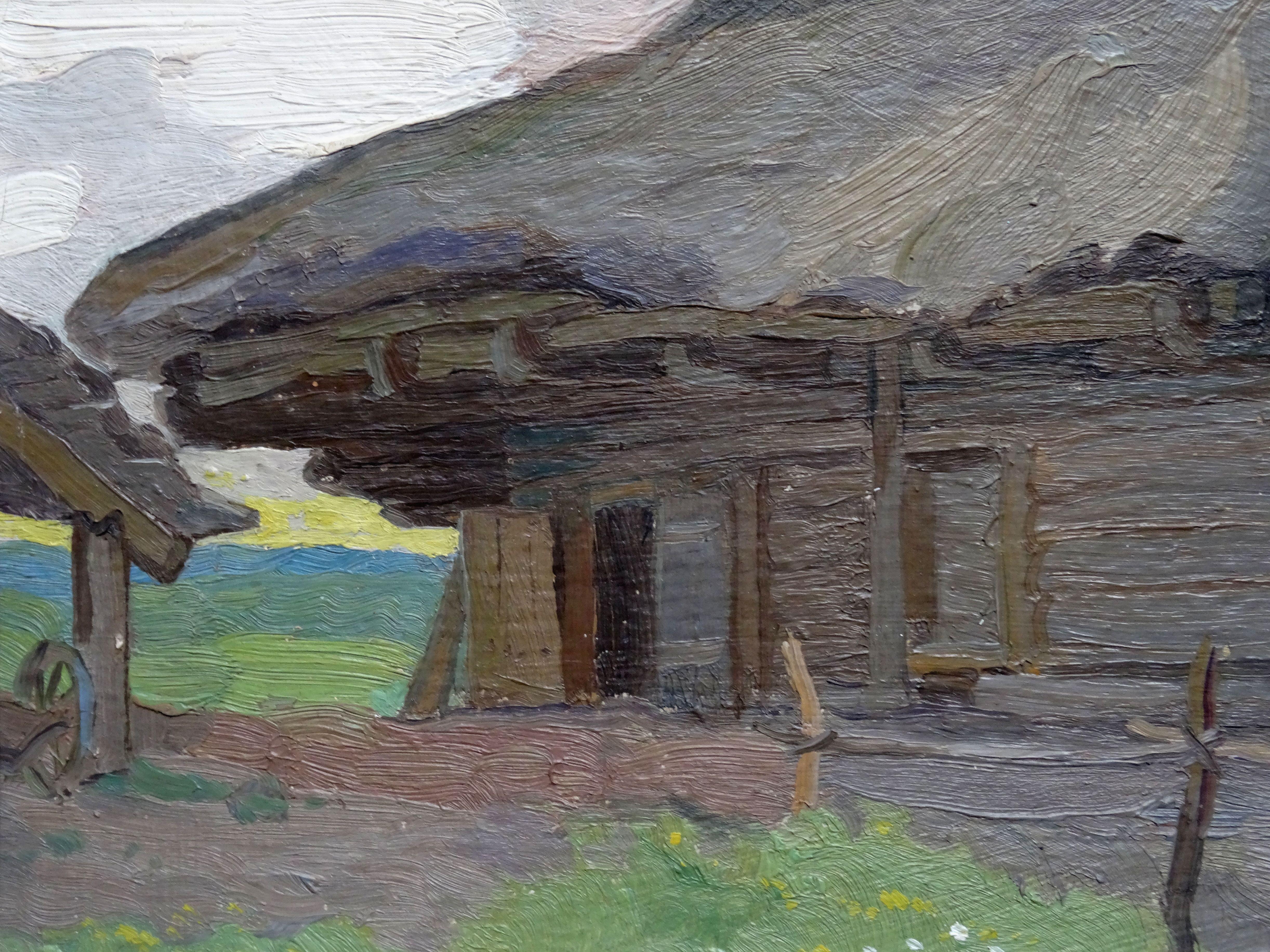 Il vecchio granaio. Olio su cartone, 24, 5x45 cm - Painting Realismo di Aleksandrs Cirulis