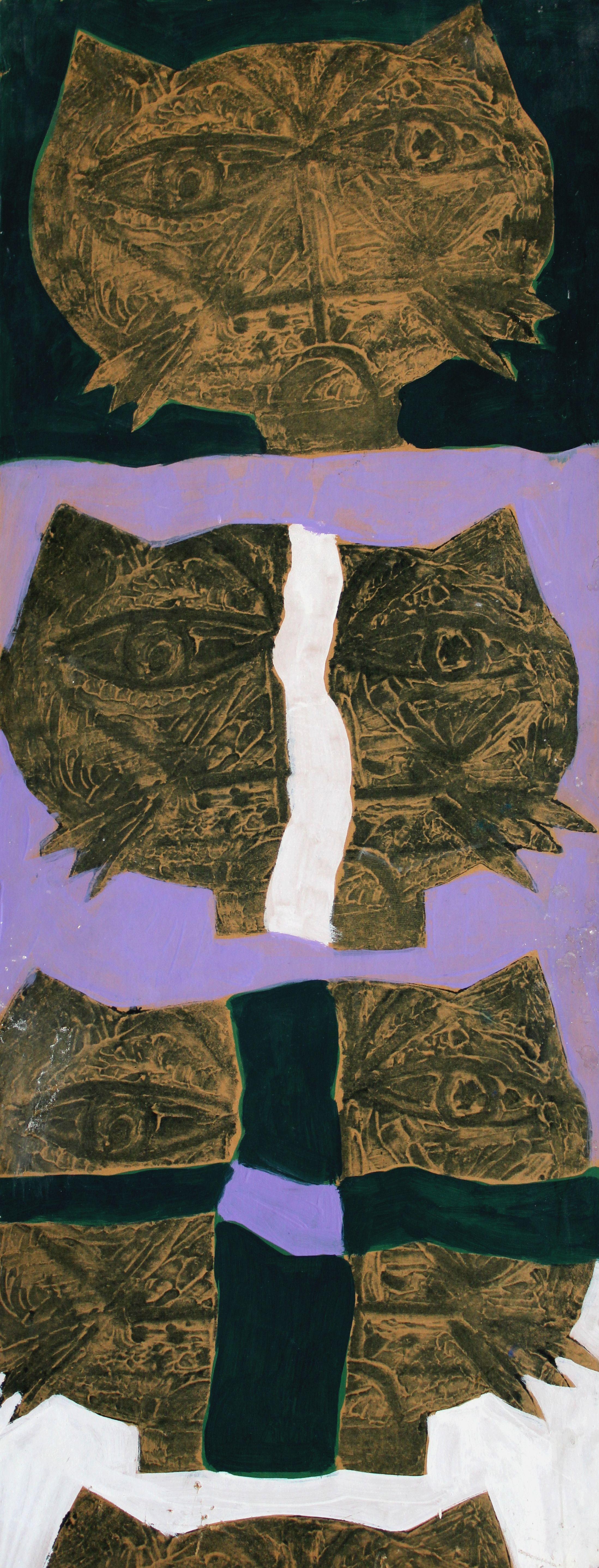 Aleksandrs Dembo Abstract Painting - Cats. Cardboard, mixed media, 75x29 cm