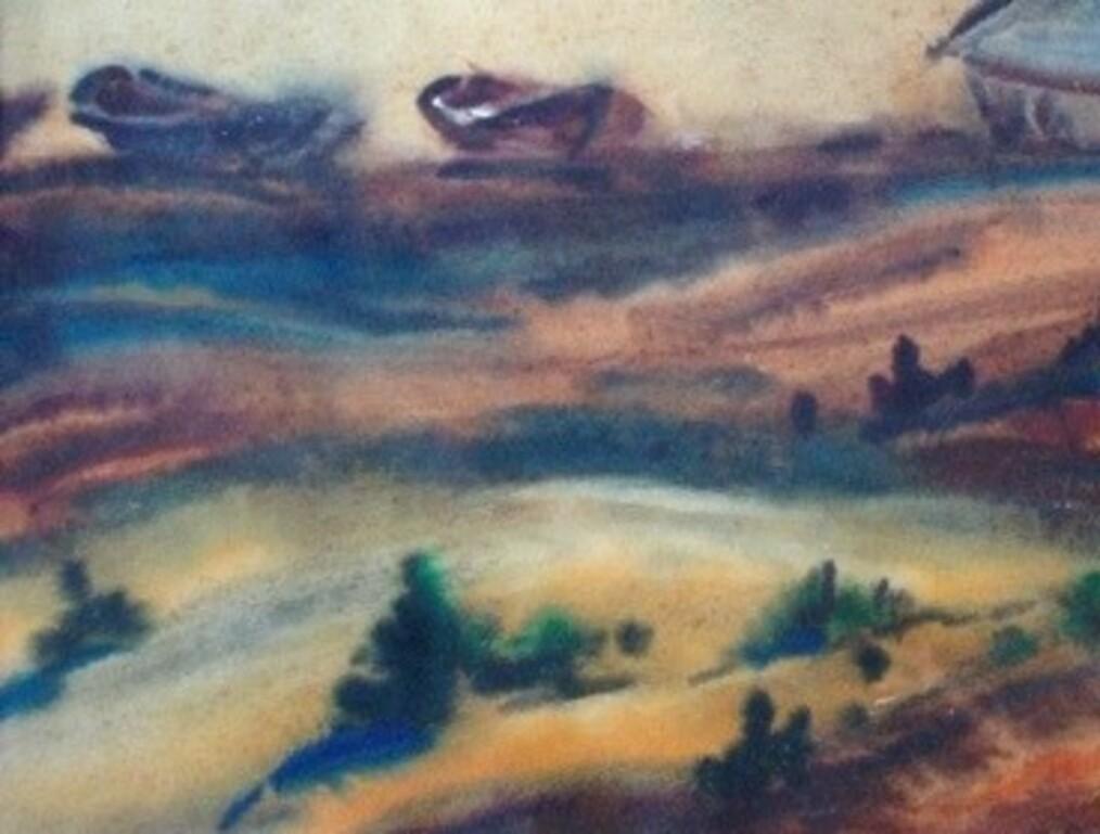 Boats au bord du lac. Années 1960. Papier, aquarelle, 49x58 cm - Painting de Aleksandrs Zviedris 