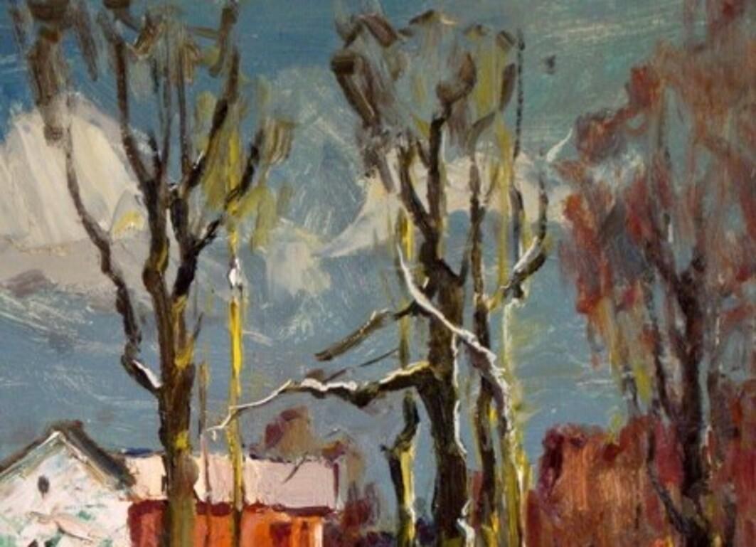 Paisaje. 1964. Óleo sobre cartón, 48x70 cm - Painting de Aleksandrs Zviedris 