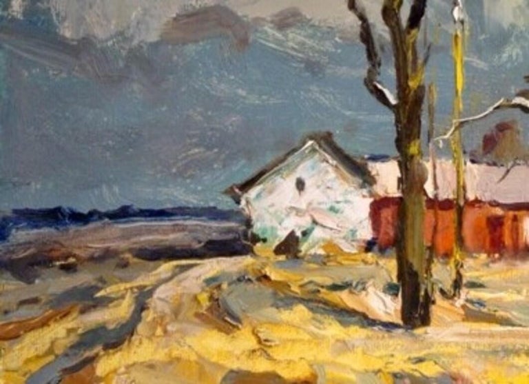 Landscape. 1964. Oil on cardboard, 48x70 cm - Impressionist Painting by Aleksandrs Zviedris 