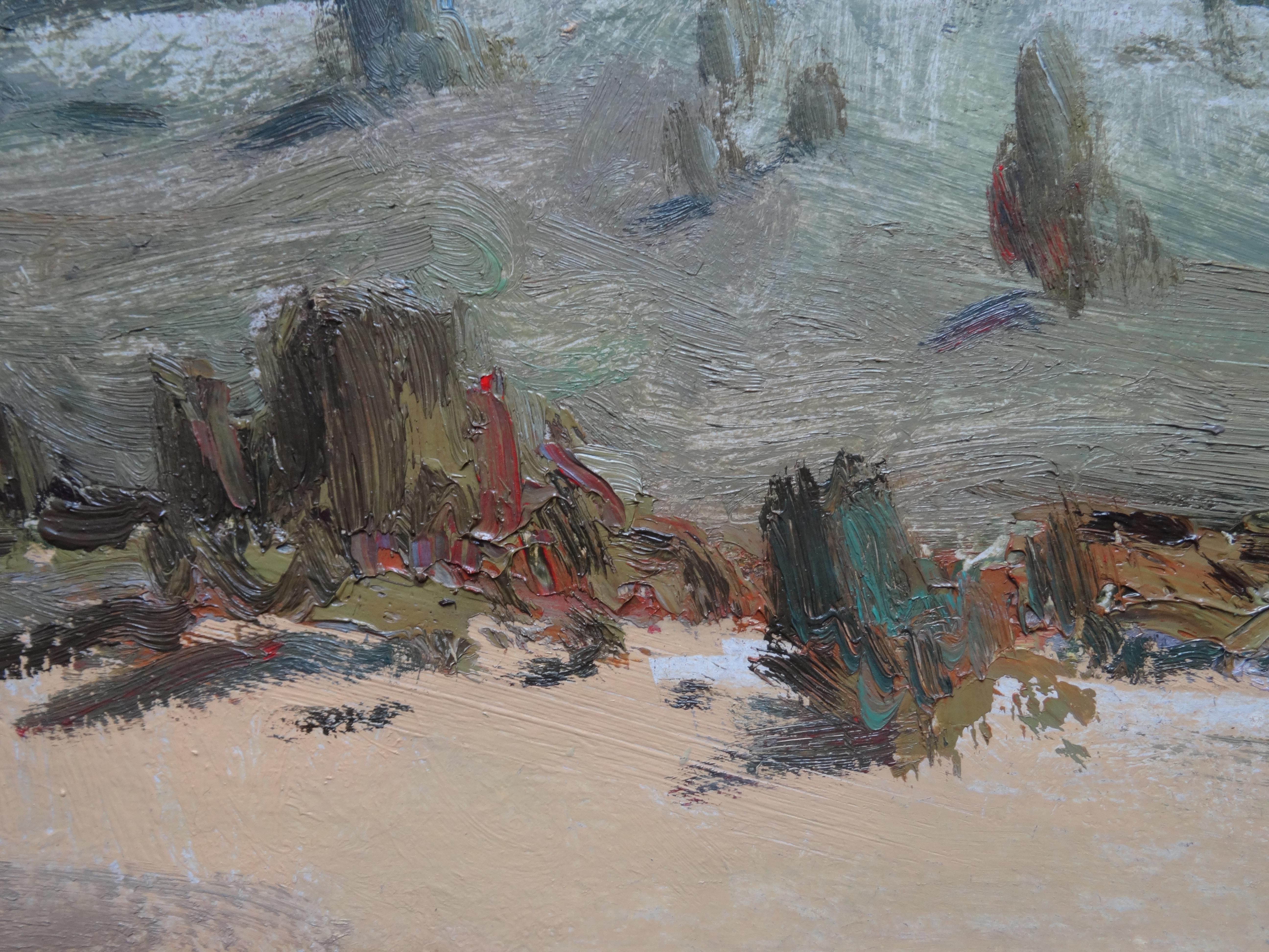 Landschaft mit einer Weide. 1964:: Öl auf Karton:: 48x67 cm im Angebot 1