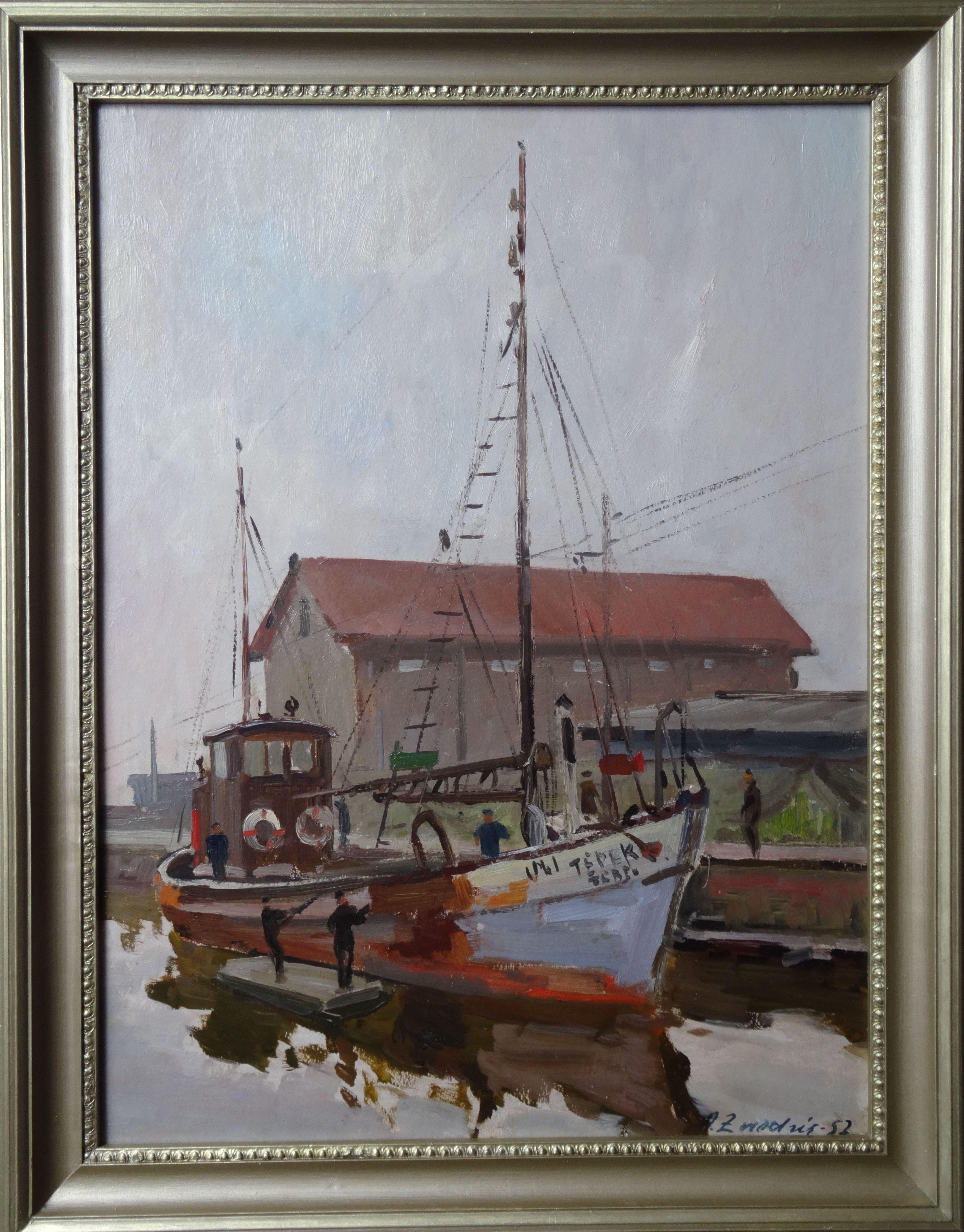 Peinture de bateau. 1952, huile sur carton, 64 x 48,5 cm en vente 1