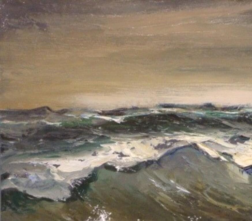 The sea. 1983. Oil on cardboard, 40x50 cm - Impressionist Painting by Aleksandrs Zviedris 