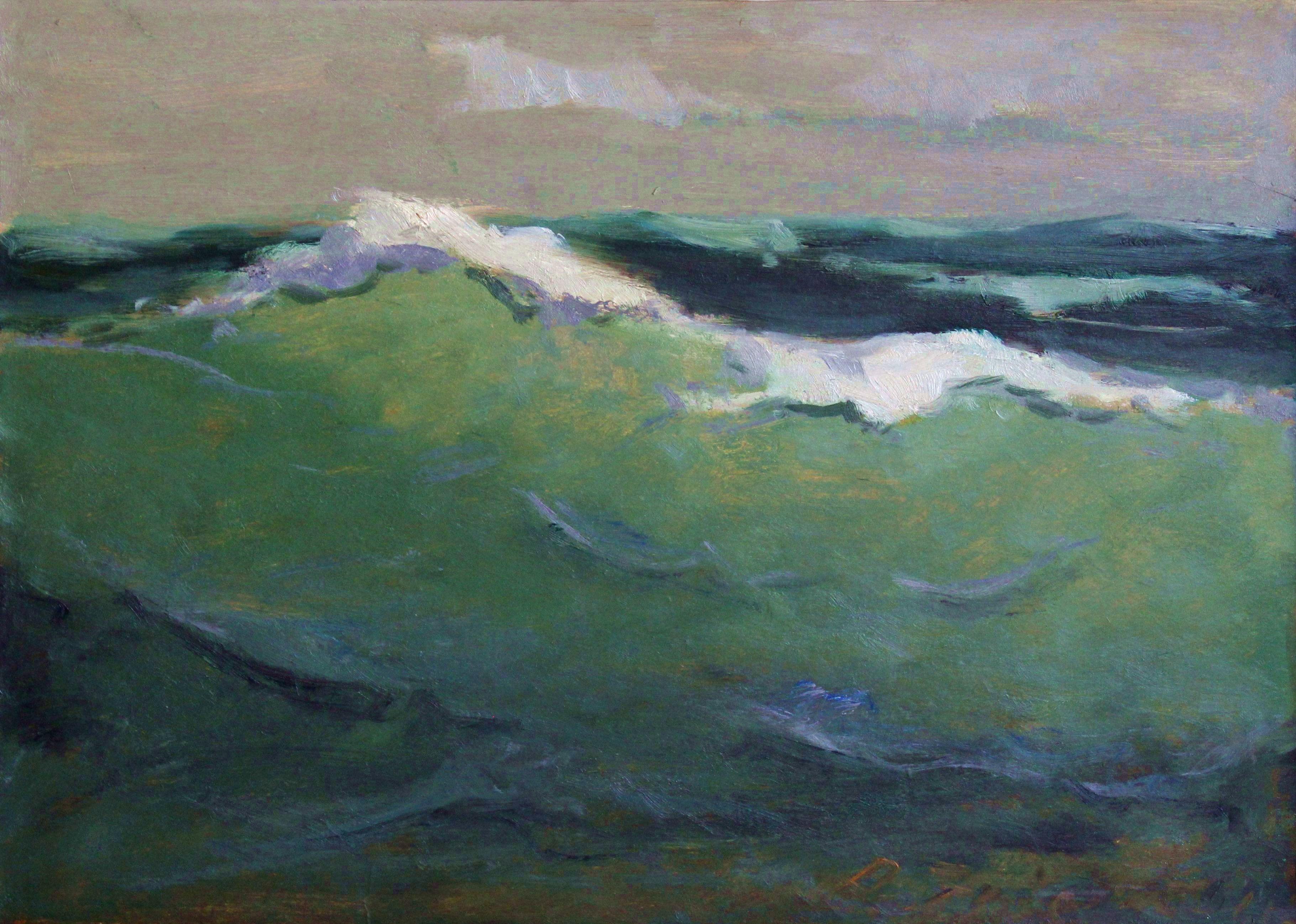 Landscape Painting di Aleksandrs Zviedris  - Onda. 1961., cartone, olio, 51x74 cm