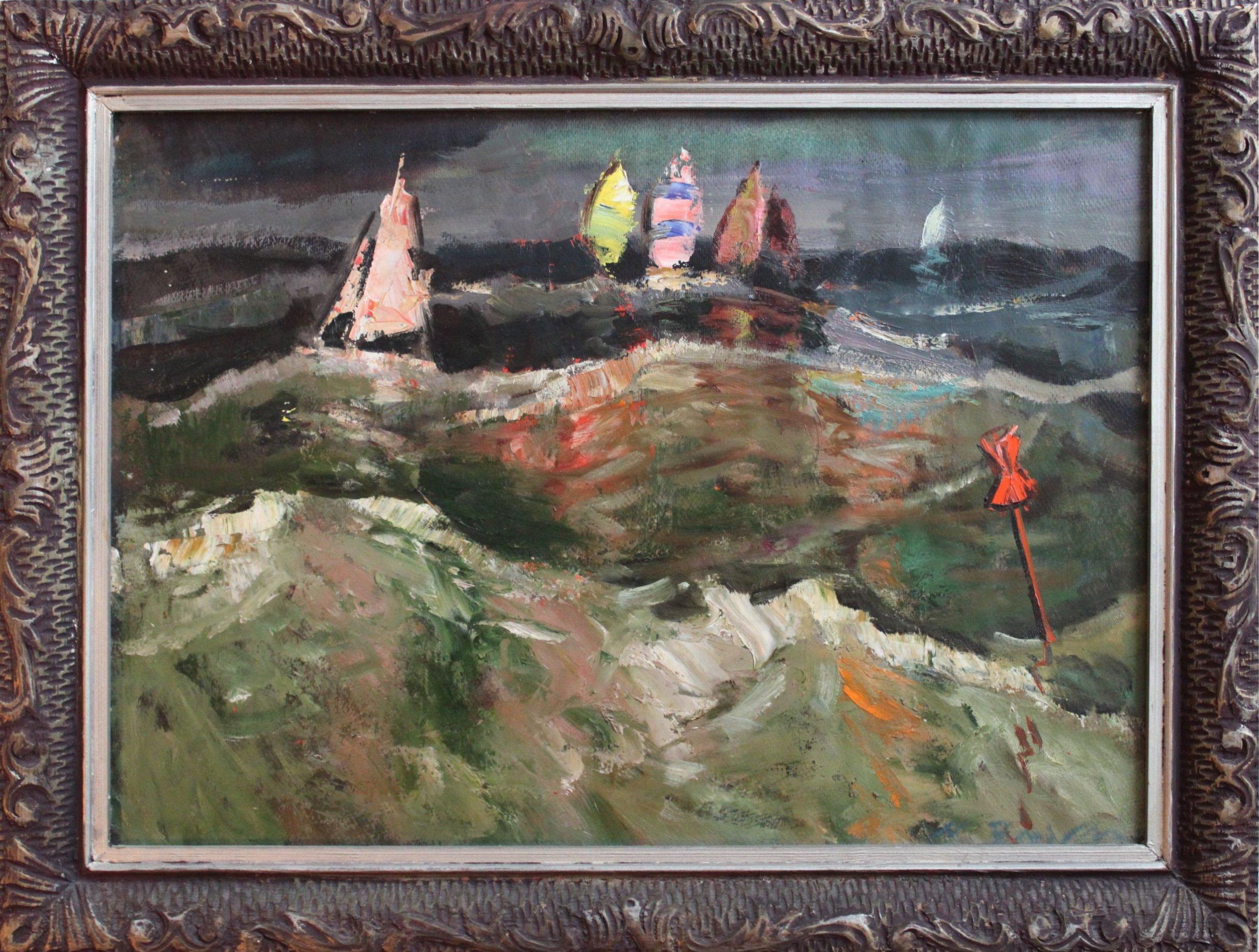 Yachts at sunset - Painting by Aleksandrs Zviedris 