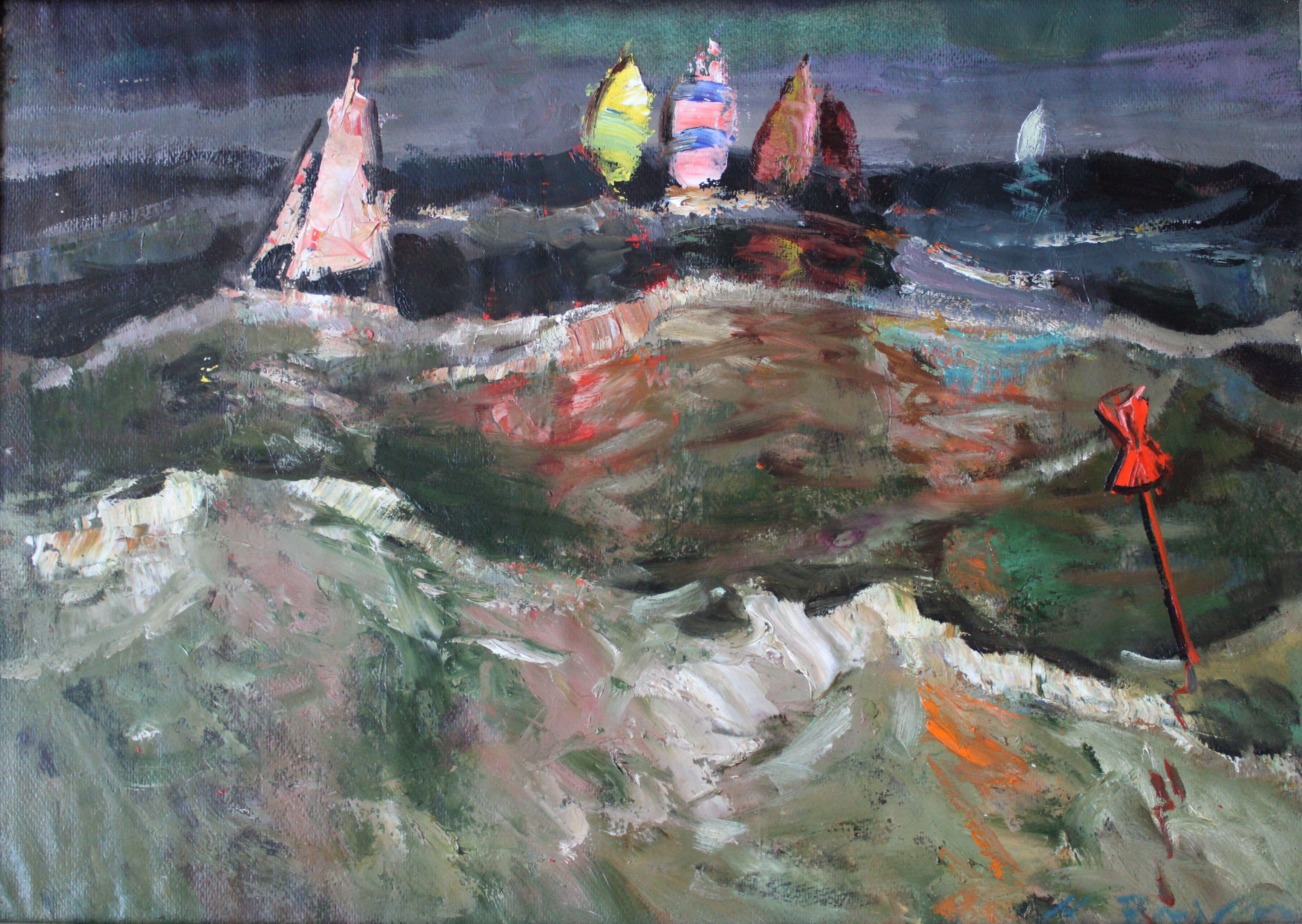Aleksandrs Zviedris  Landscape Painting - Yachts at sunset