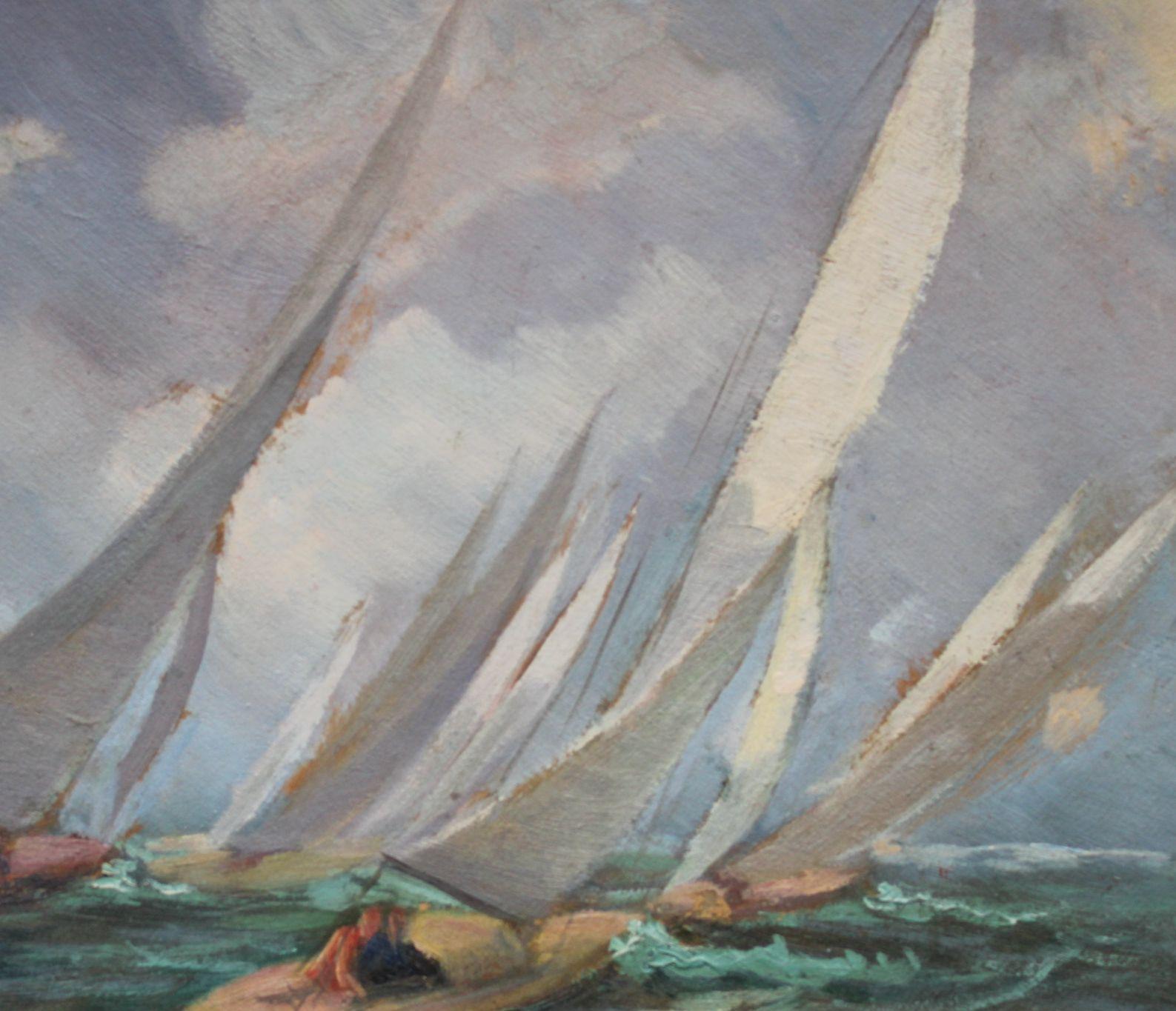 Yachts, carton/huile, 32x40 cm - Painting de Aleksandrs Zviedris 