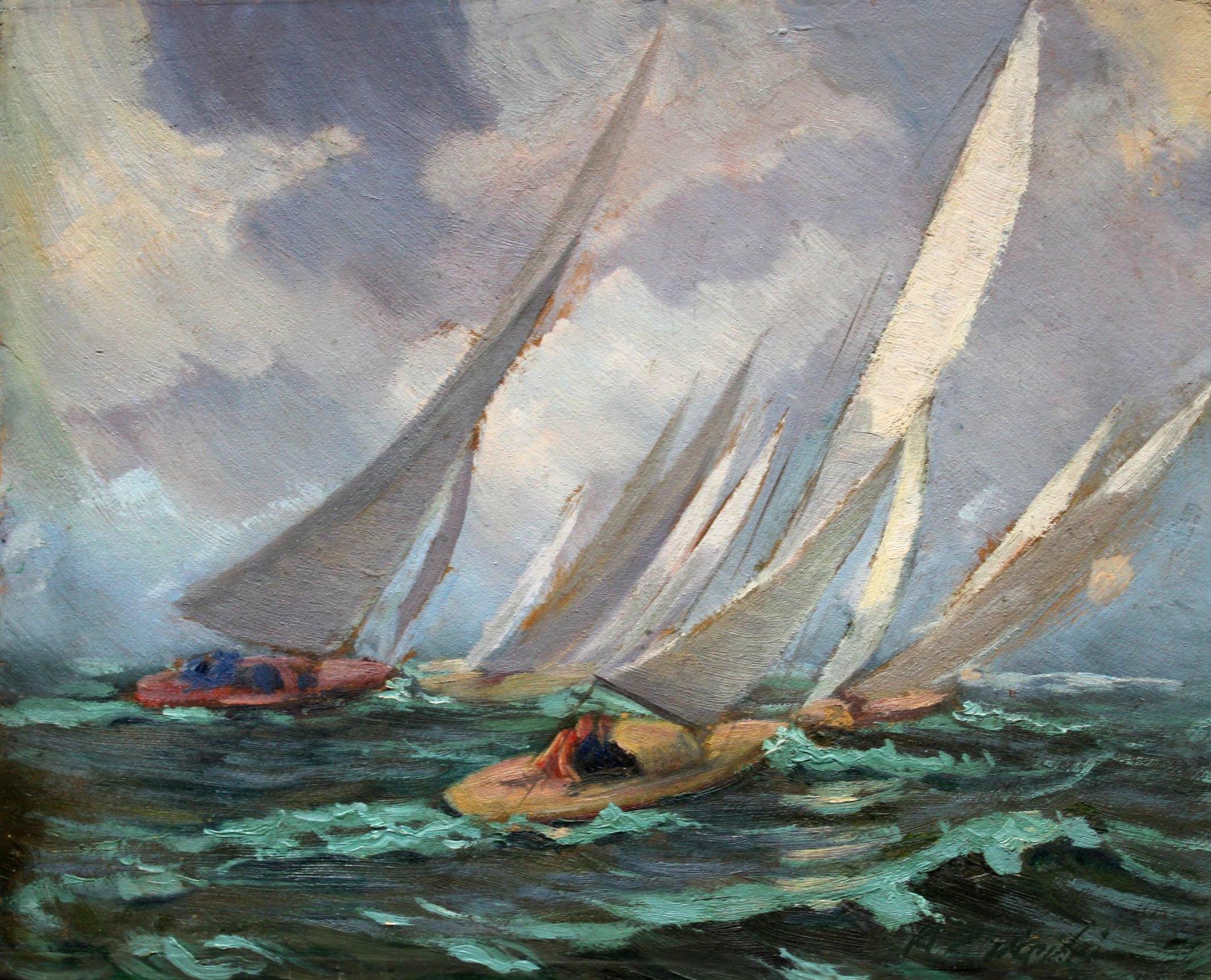 Landscape Painting Aleksandrs Zviedris  - Yachts, carton/huile, 32x40 cm