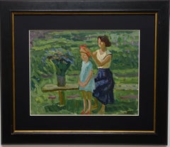 Retro "The braid " Mother's Day, Little Girl, Child  Oil  cm. 44 x 34  1984