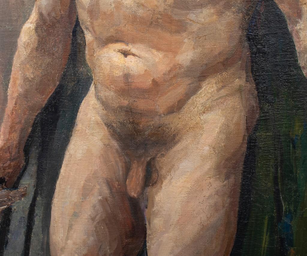 Mid-Century Modern Aleksei Shovkunenko Nude Man Oil on Canvas For Sale
