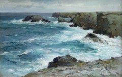 On the Coast- 19th Century Oil, Sea & Cliffs Coastal Landscape - Aleksei Hanzen
