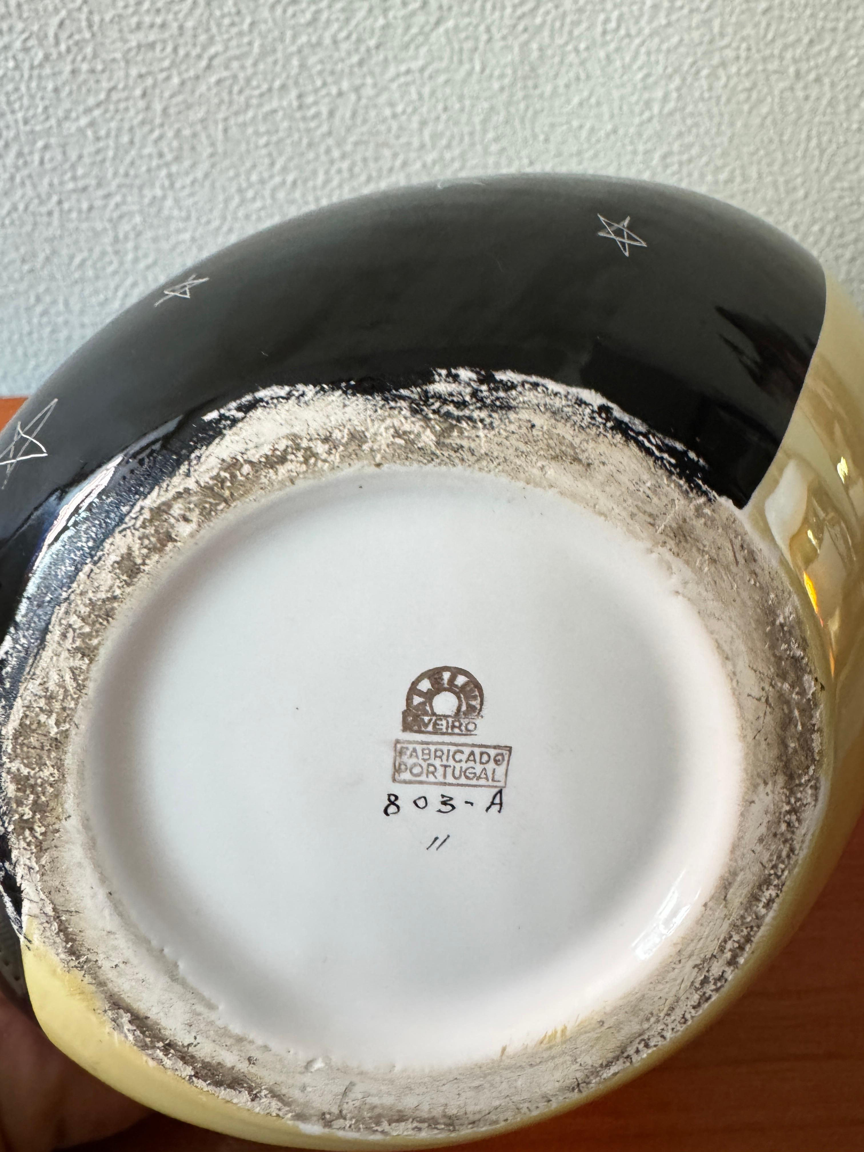 'Aleluia Portuguese Midcentury Biomorphic Ceramic Vase Blue Orange Stars Pattern in vendita 10