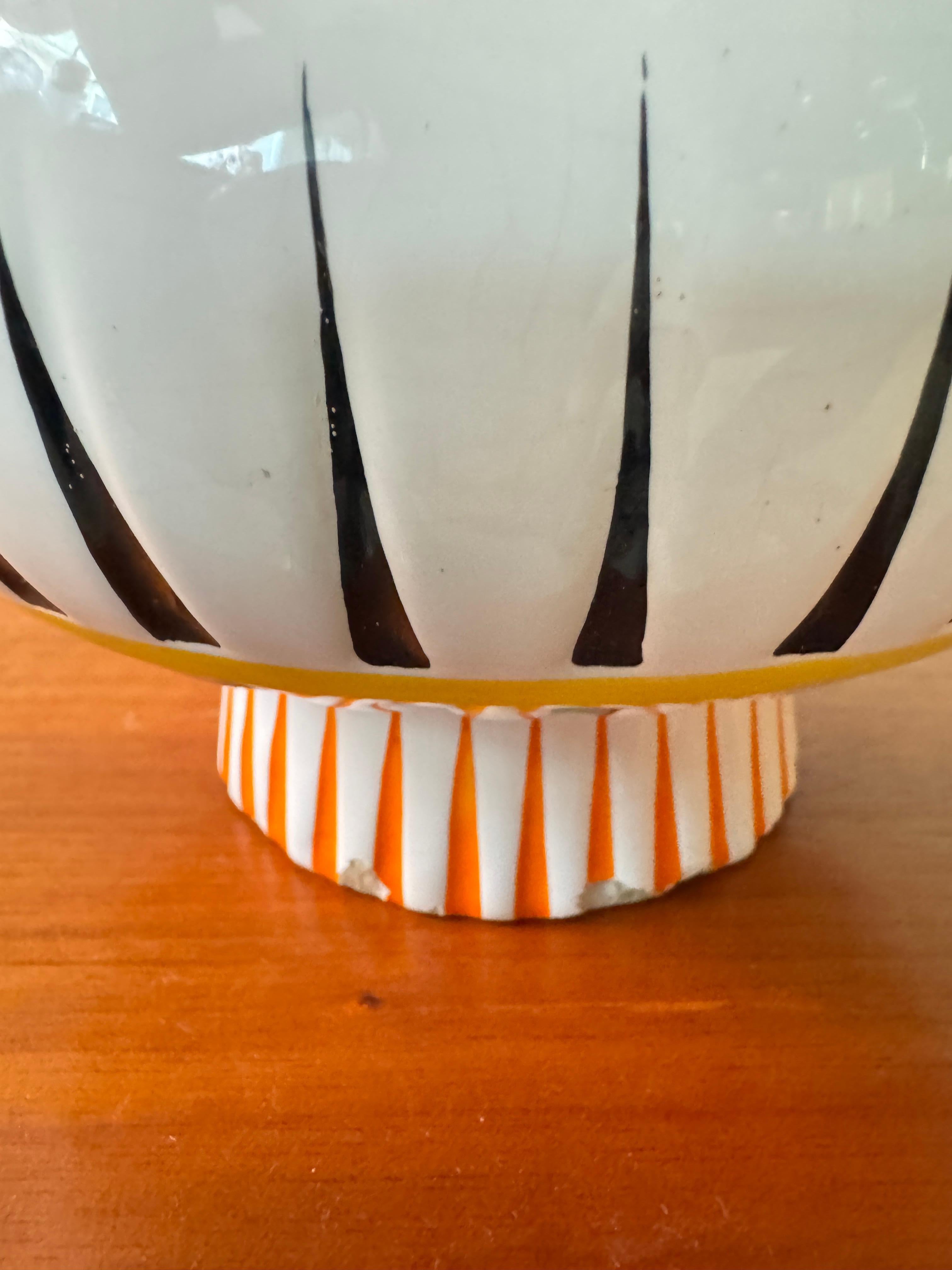 Metà XX secolo Aleluia Portuguese Midcentury Geometric Ceramic Vase Orange Black Linear Pattern in vendita